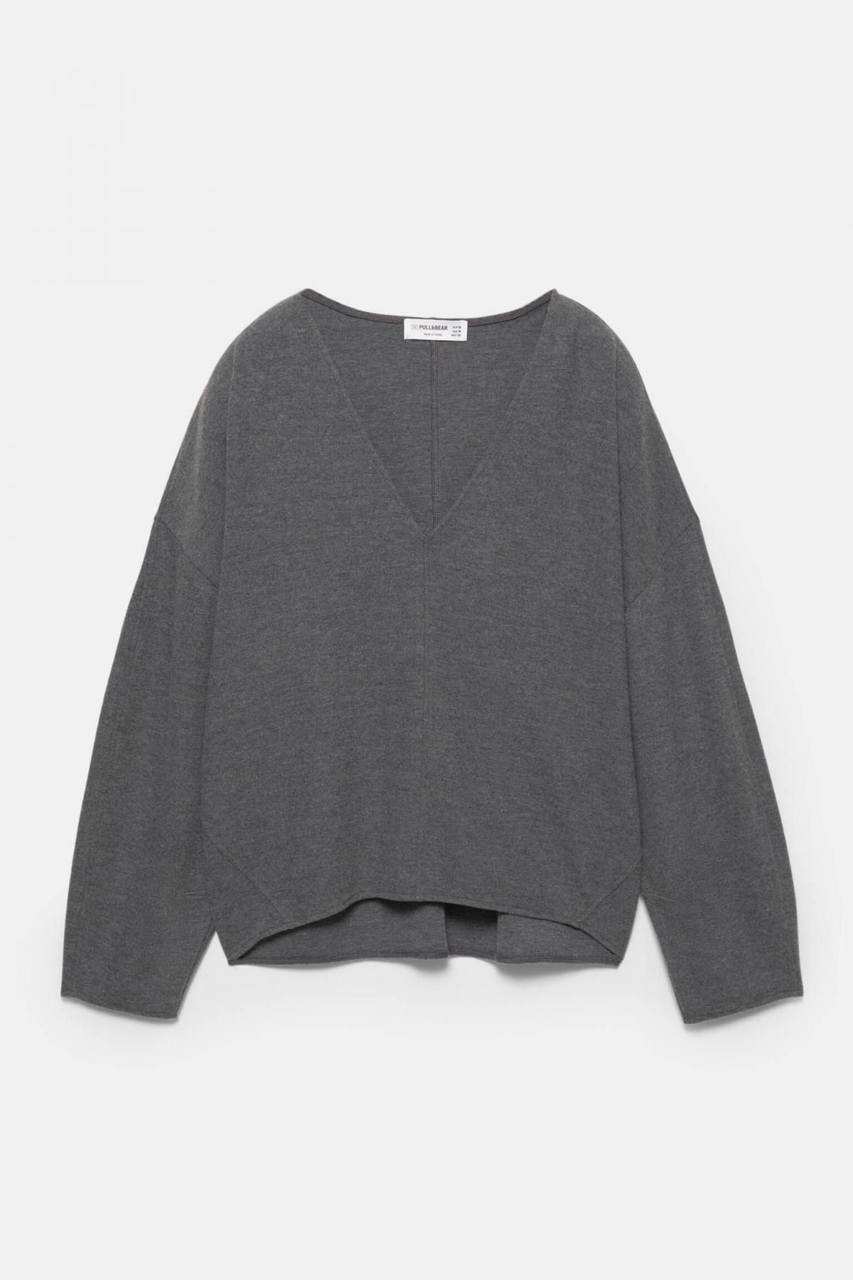 풀앤베어 소프트터치 브이넥 루즈핏 데일리 니트 스웨터 7550/368 MEDIUM GREY - 상품 이미지
