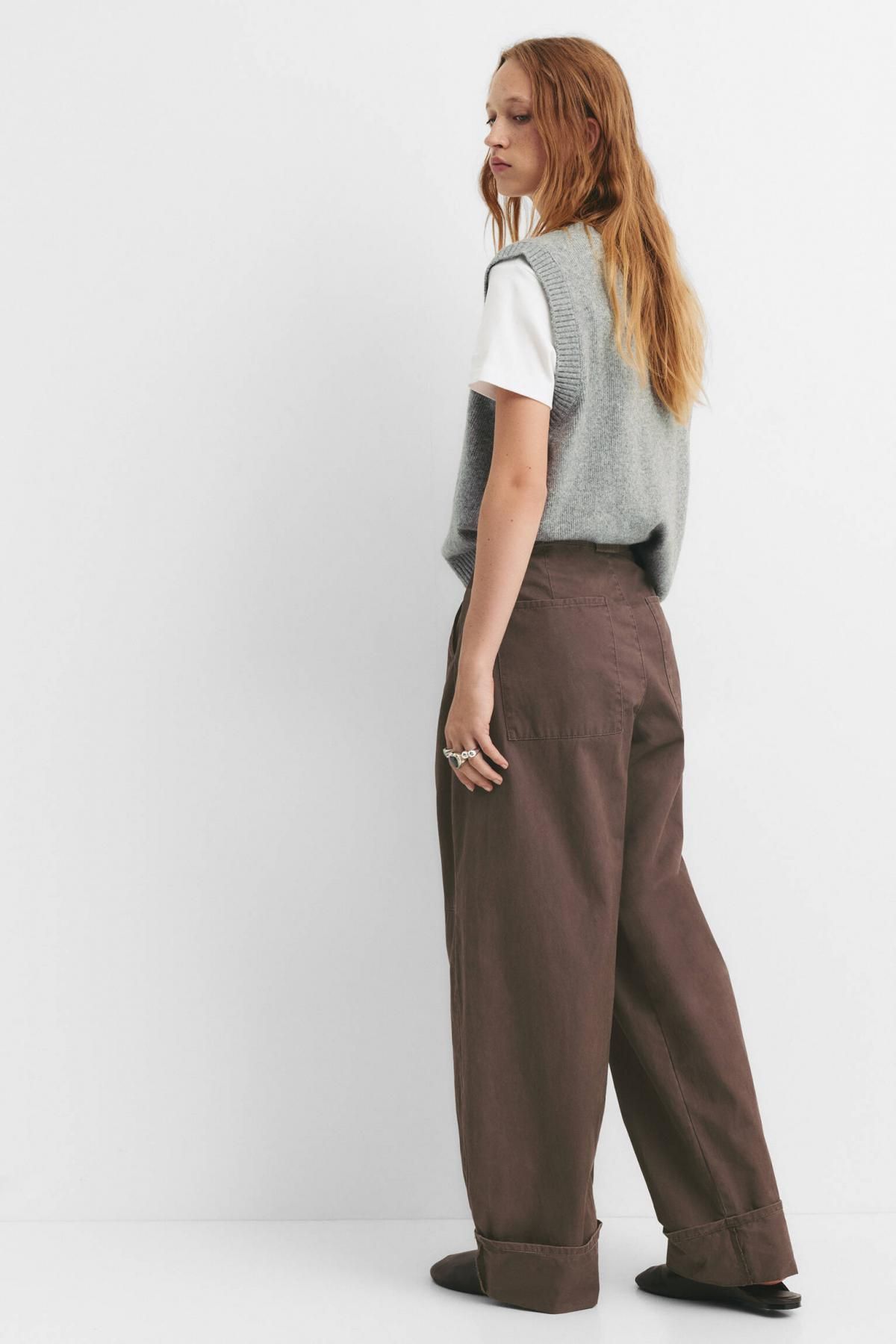 풀앤베어 트렌디 벌룬핏 와이드 슬랙스 팬츠 7675/376 CHOCOLATE - 상세 이미지 3