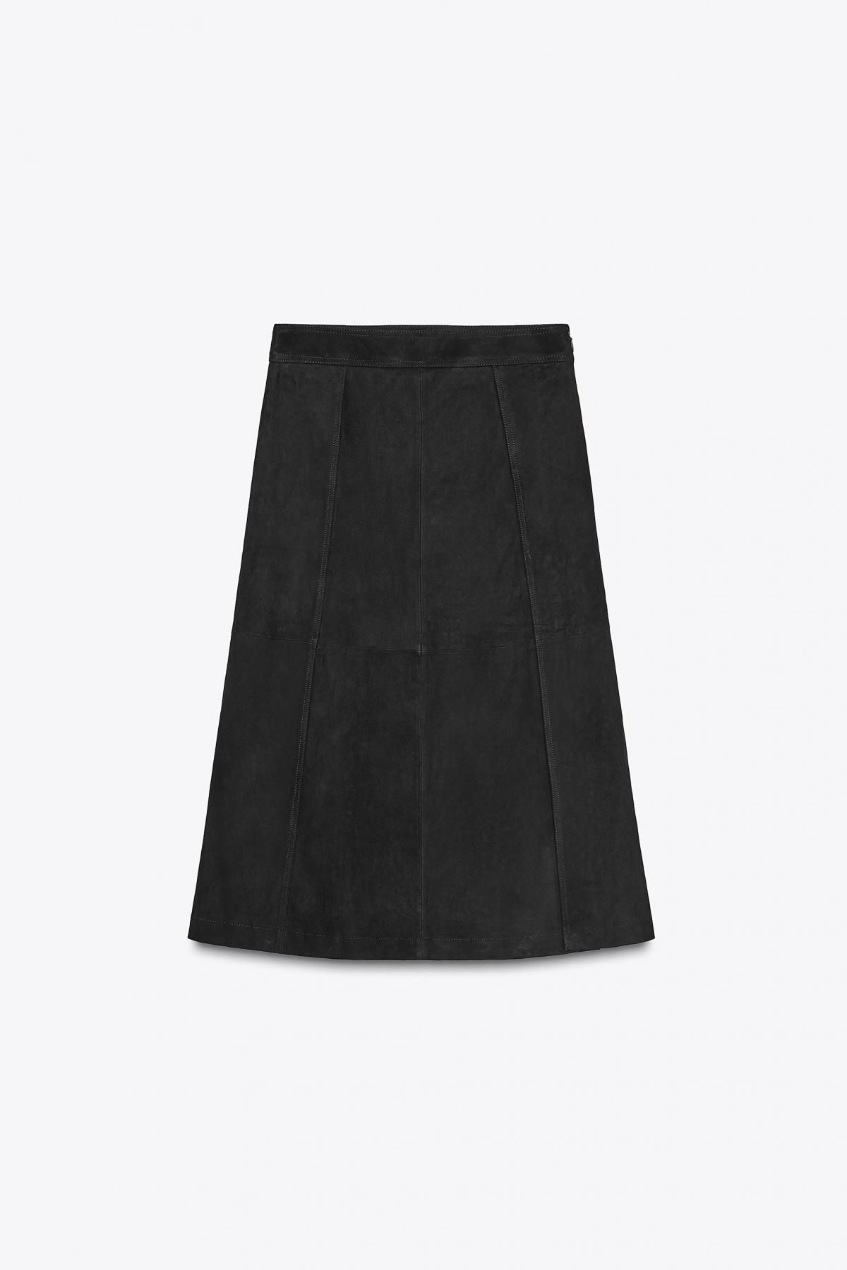 자라 프리미엄 스웨이드 미디 플레어 스커트 2521/245 BLACK - 메인 이미지