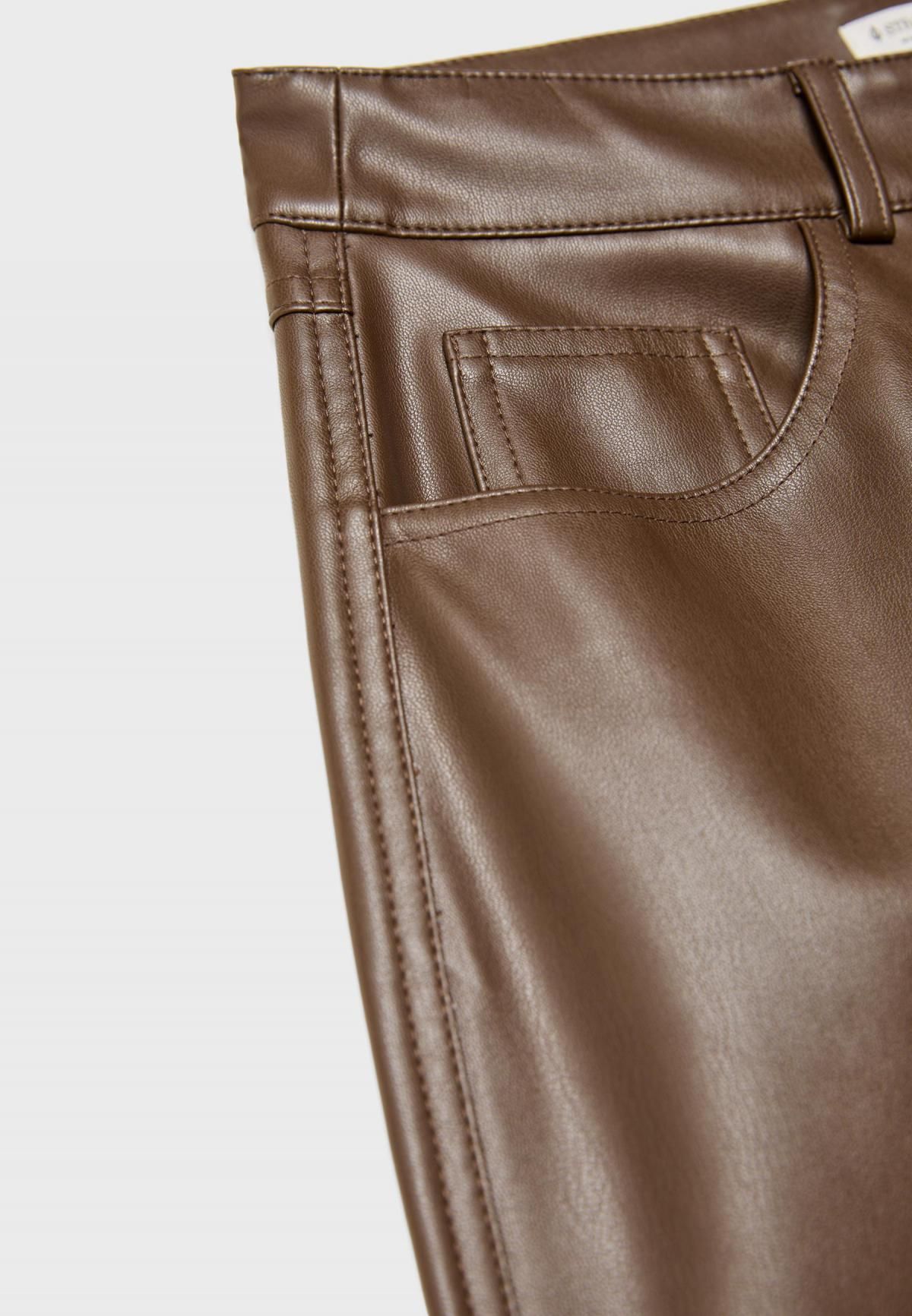 스트라디바리우스 페이크레더 스트레이트핏 슬랙스 팬츠 4565/872 BROWN - 상세 이미지 2