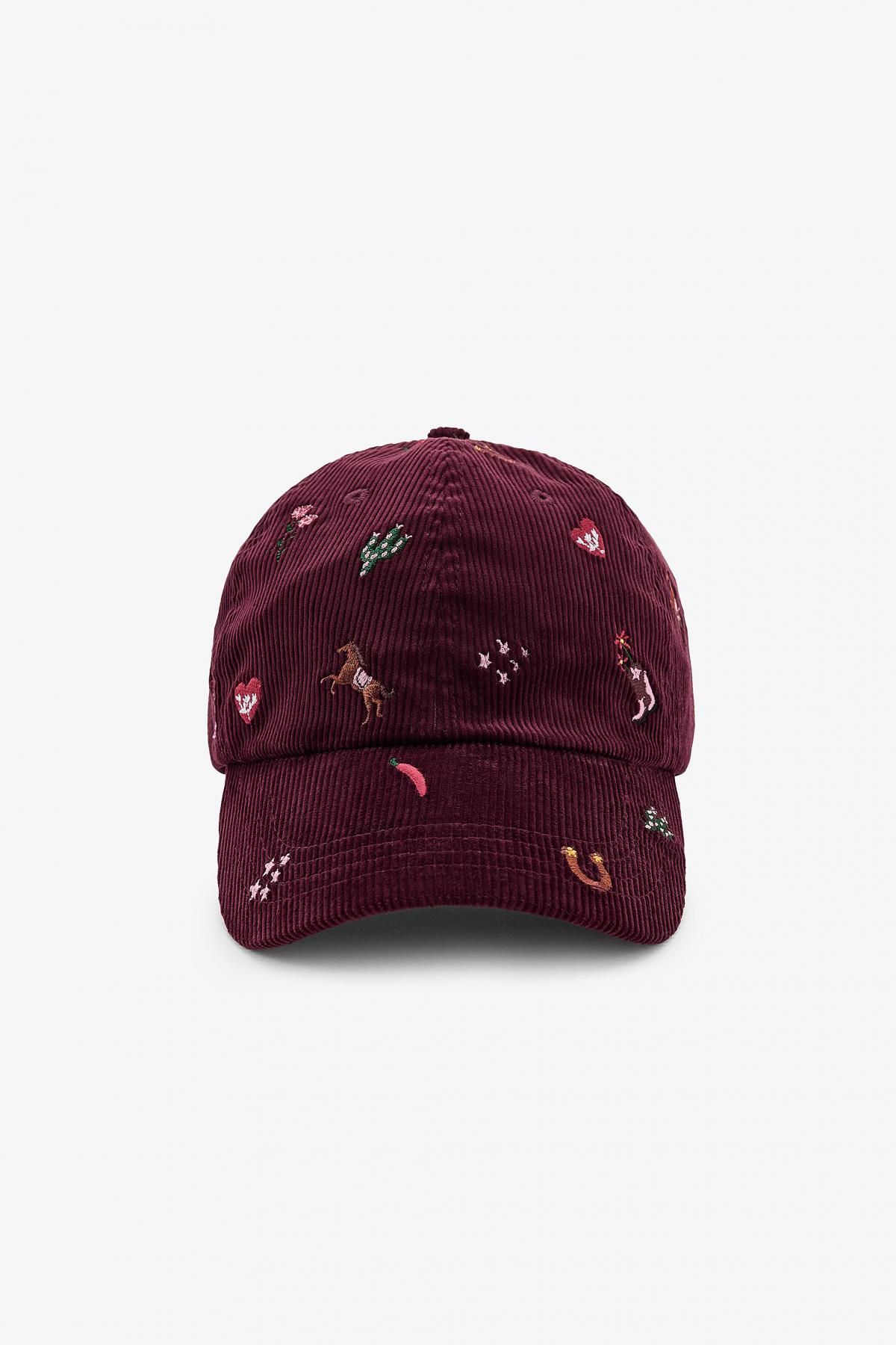 자라 코듀로이 자수 버건디 캡모자 0653/266 BURGUNDY - 메인 이미지