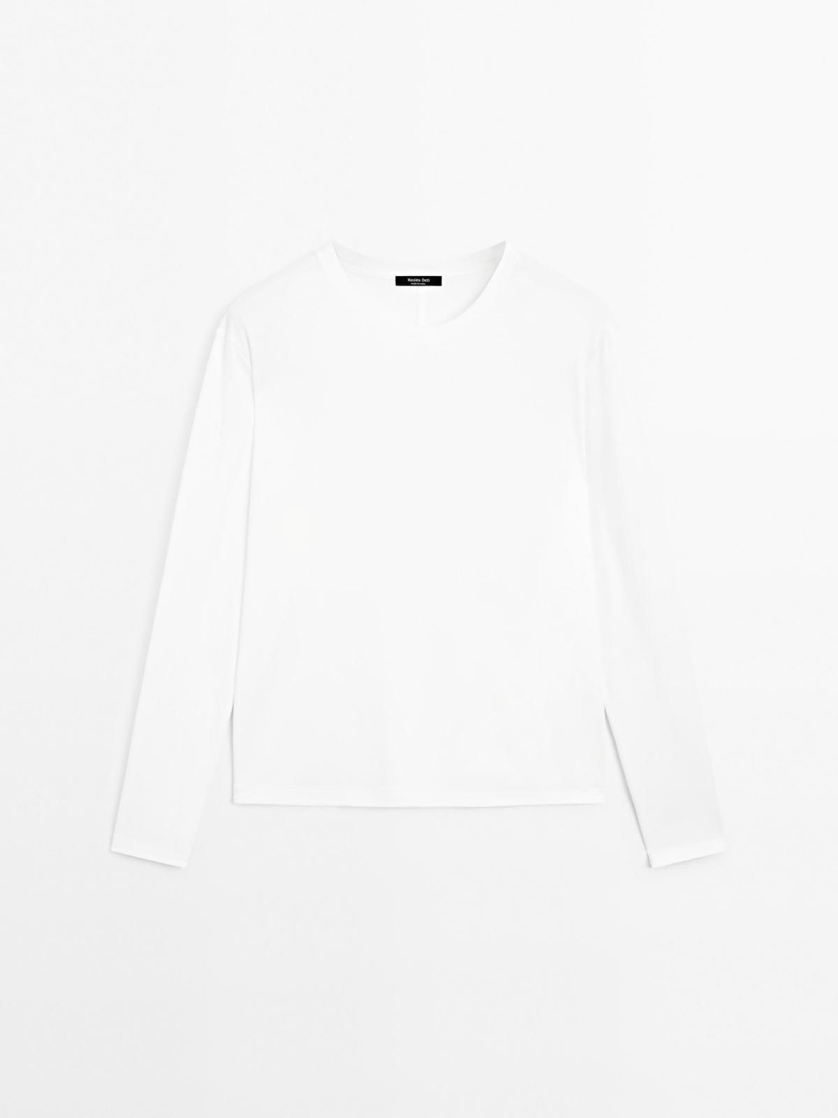 마시모두띠 100 코튼 라운드넥 긴팔 티셔츠 6833/935 WHITE - 메인 이미지