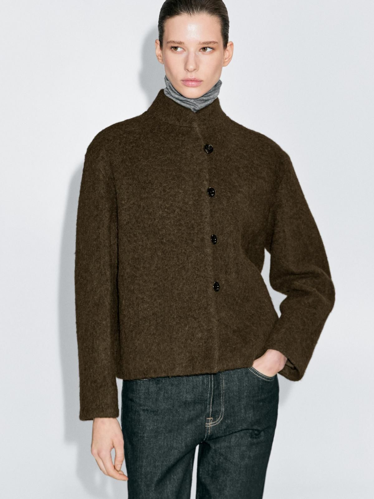 마시모두띠 알파카울 블렌드 미니멀 숏 재킷 6792/350 KHAKI - 상세 이미지 3