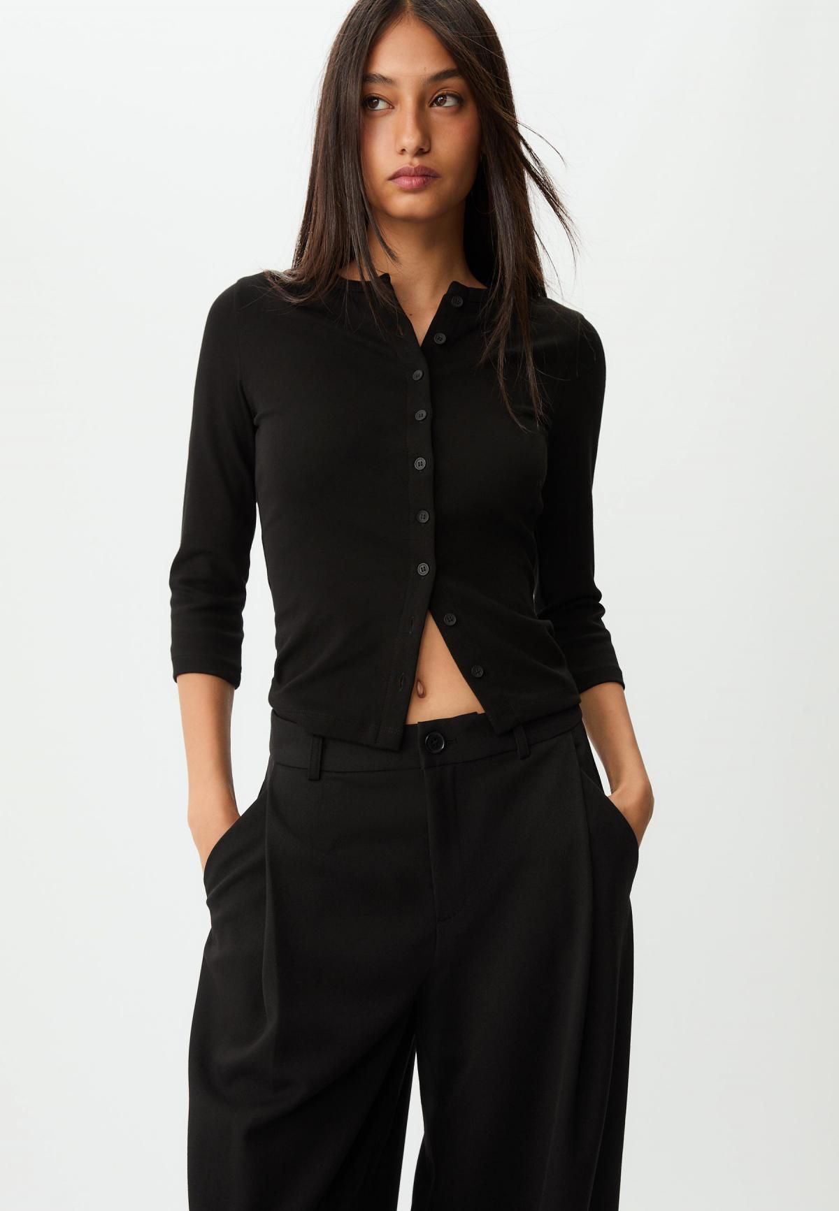 스트라디바리우스 핀턱 하이웨이스트 블랙 와이드 슬랙스 팬츠 8276/500 BLACK - 상세 이미지 5