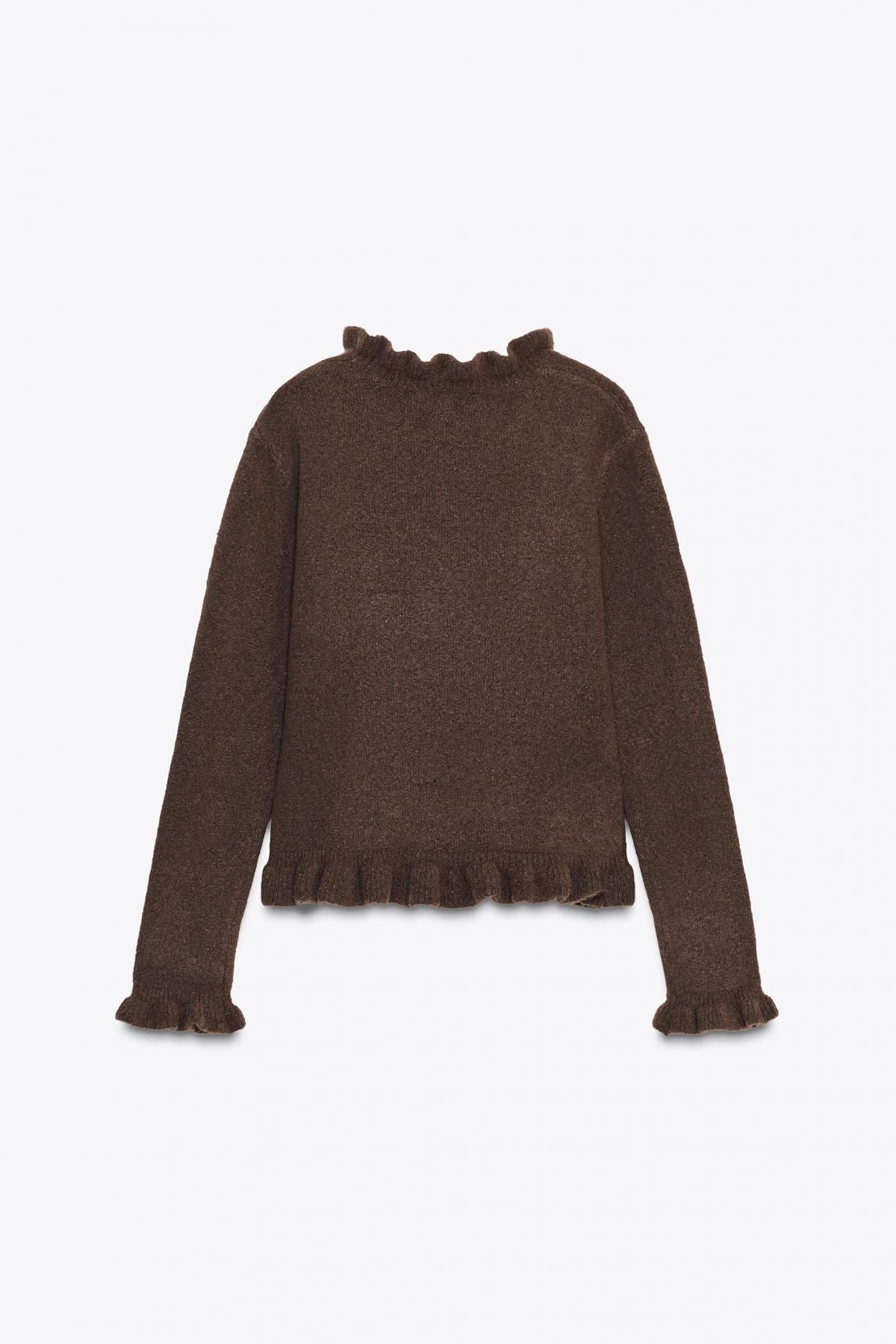 자라 브라운 러플 라운드넥 니트 스웨터 2756/132 BROWN - 상세 이미지 5
