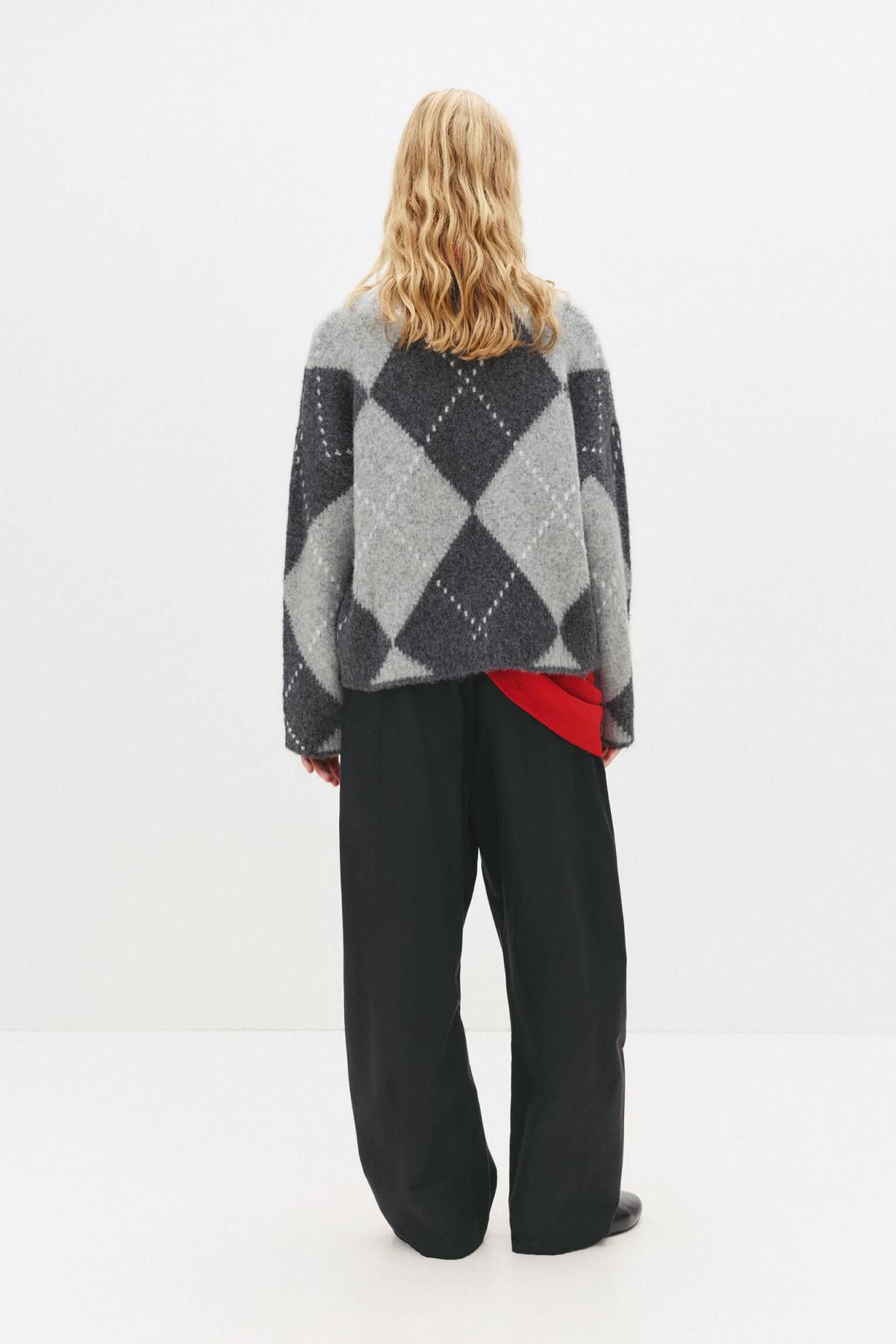 풀앤베어 다이아몬드 아가일 브이넥 울블렌드 스웨터 7550/356 ANTHRACITE GREY - 상세 이미지 4