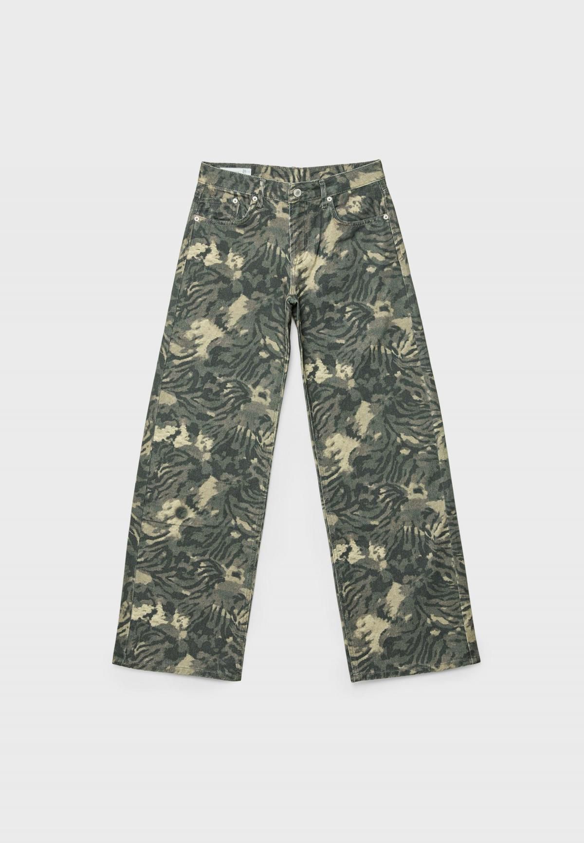 스트라디바리우스 프린트 와이드핏 로우웨이스트 데님 팬츠 4899/981 KHAKI - 상세 이미지 3