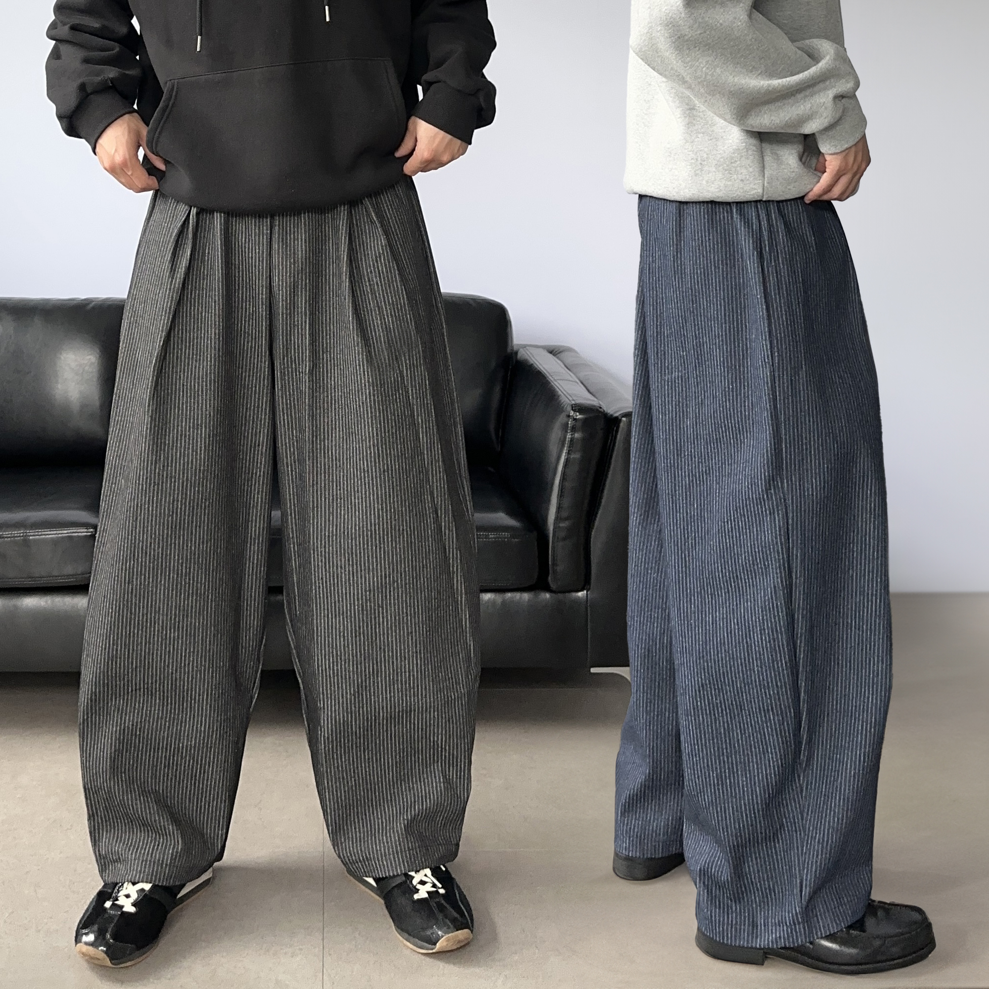 남자스트라이프팬츠 벌룬팬츠 통큰바지 - 상품 이미지