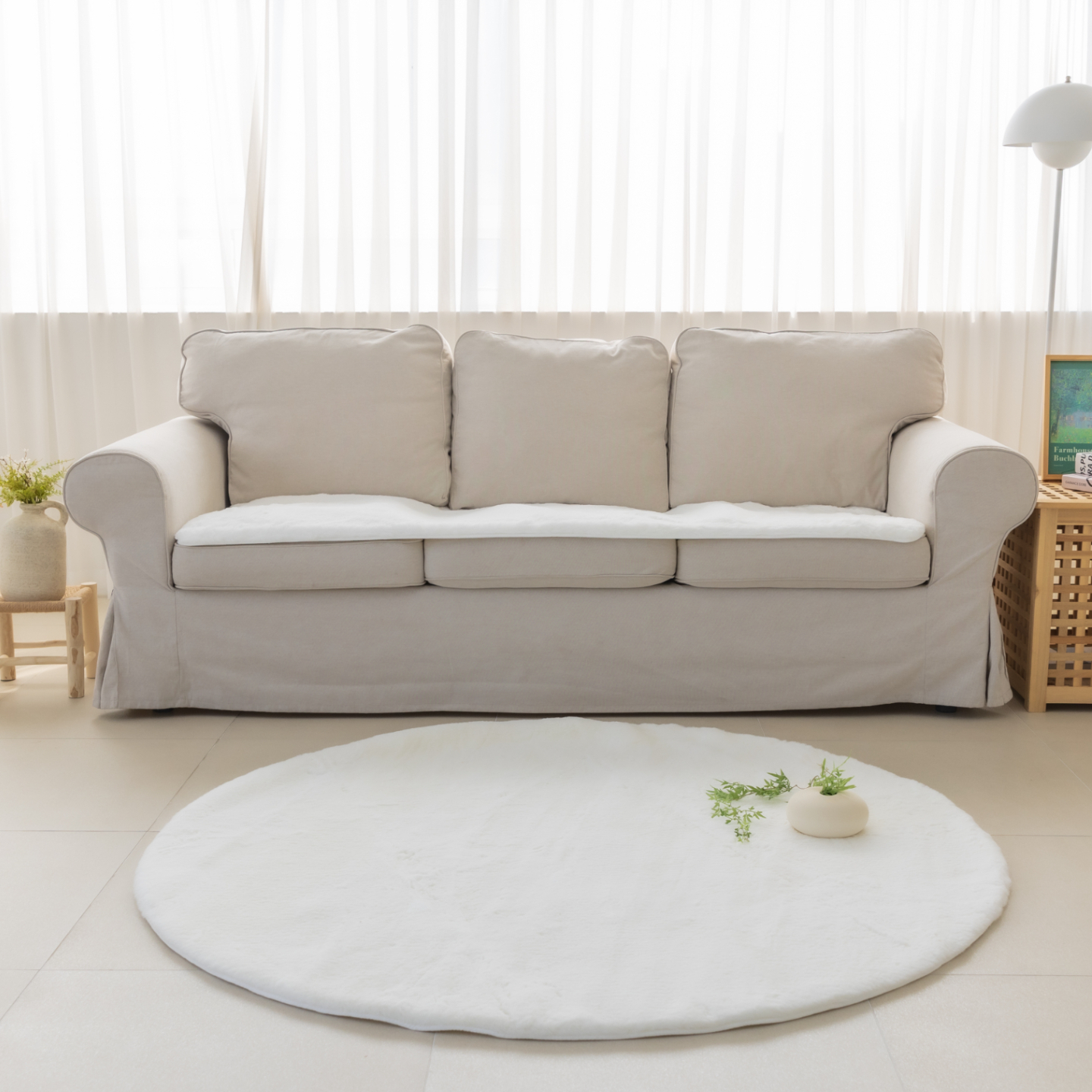 먼지없는 워셔블 장모 온감 러그 대형 거실 침실 원룸 에코퍼 화이트, 원형 200