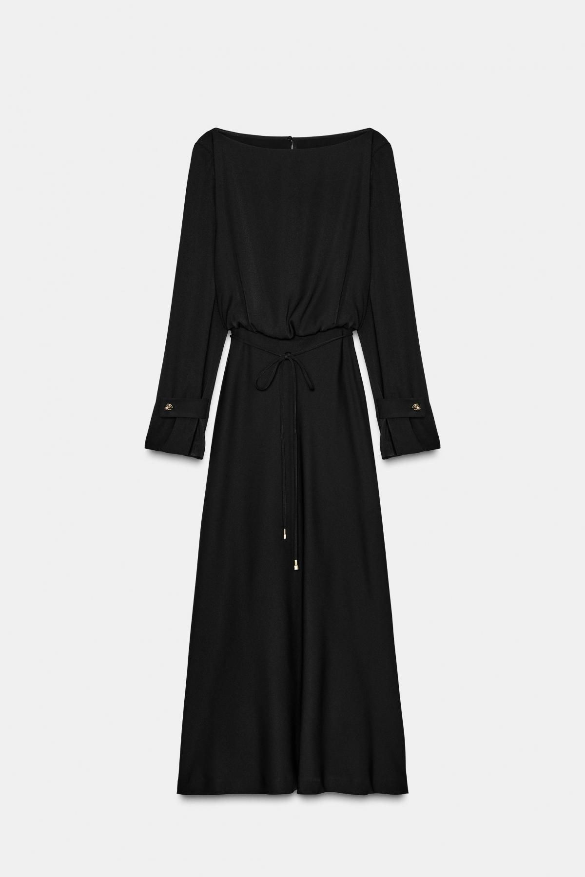 자라 블랙 벨티드 크레이프 미디 원피스 8864/583 BLACK - 메인 이미지