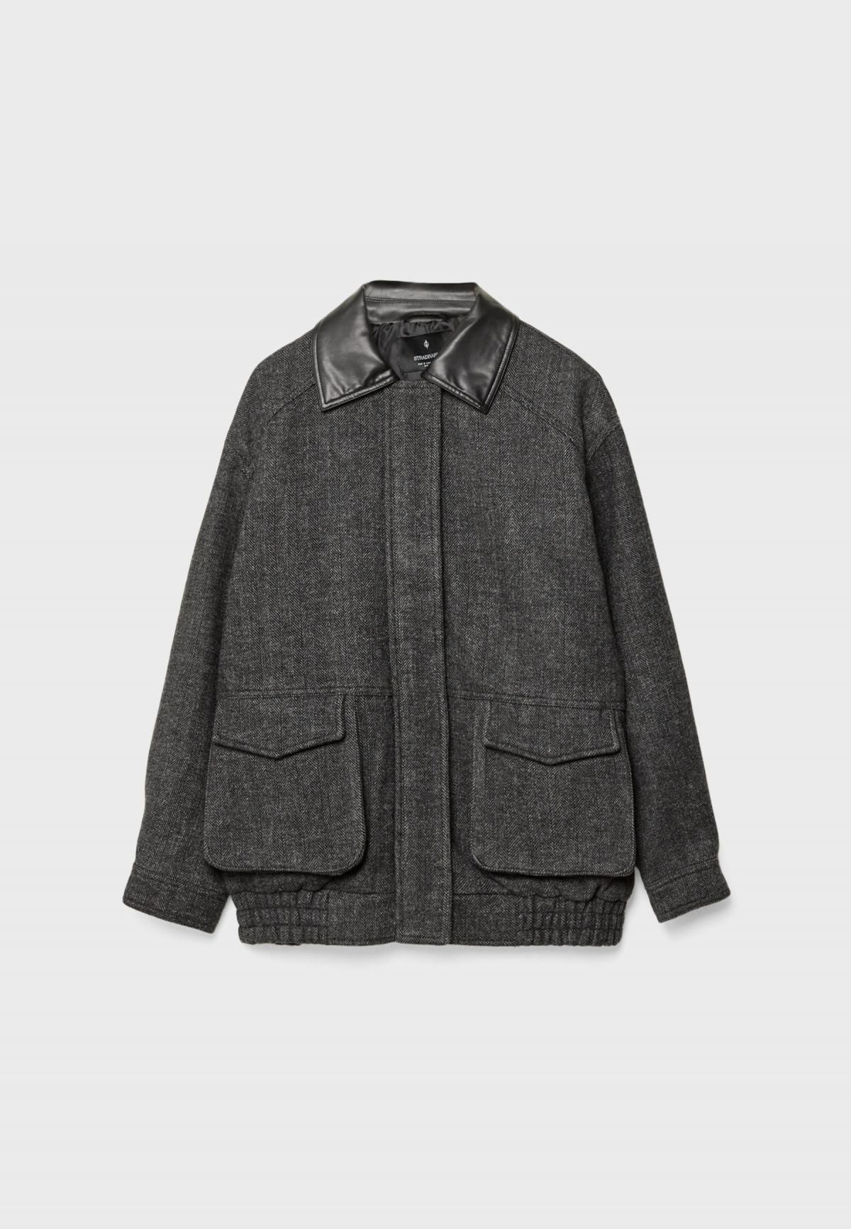 스트라디바리우스 테크니컬 헤링본 가죽 칼라 포켓 재킷 8478/128 DARK GREY - 상품 이미지