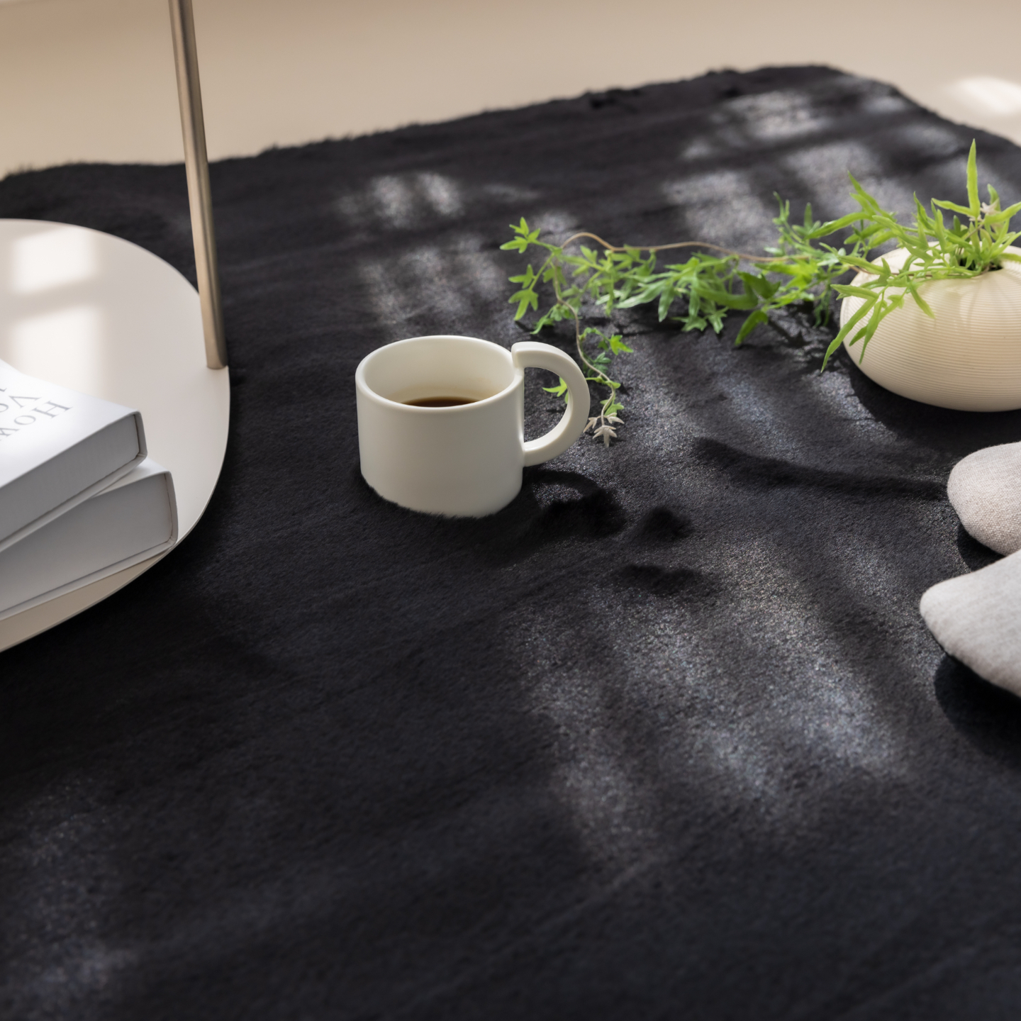 먼지없는 워셔블 장모 온감 러그 대형 거실 침실 원룸 에코퍼 블랙, 원형 100