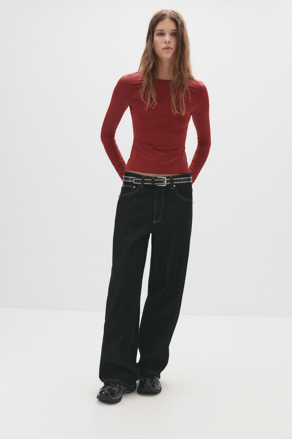 풀앤베어 테크니컬 슬림핏 폴리아미드 라운드넥 긴팔 티셔츠 7152/307 MAROON - 상세 이미지 5