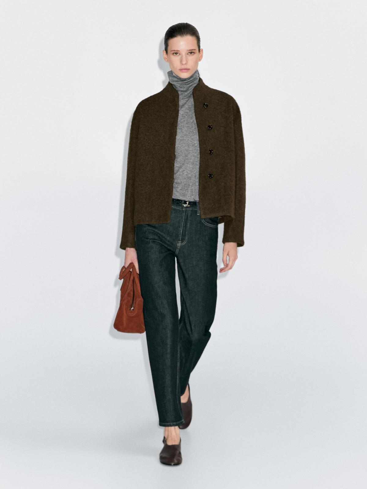마시모두띠 알파카울 블렌드 미니멀 숏 재킷 6792/350 KHAKI - 상세 이미지 4