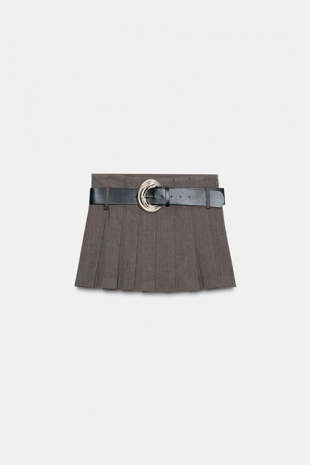 자라 벨트 플리츠 미니 스커트 팬츠 4387/087 BROWN - 메인 이미지