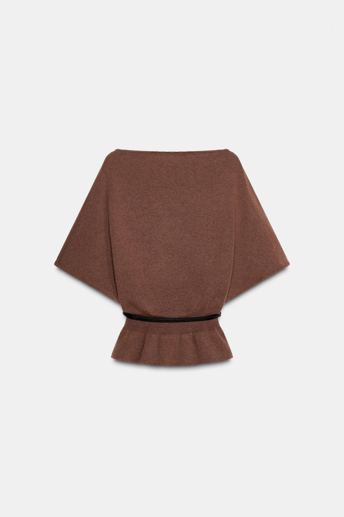 자라 보트넥 니트 케이프 벨티드 탑 5536/189 BROWN - 상세 이미지 4