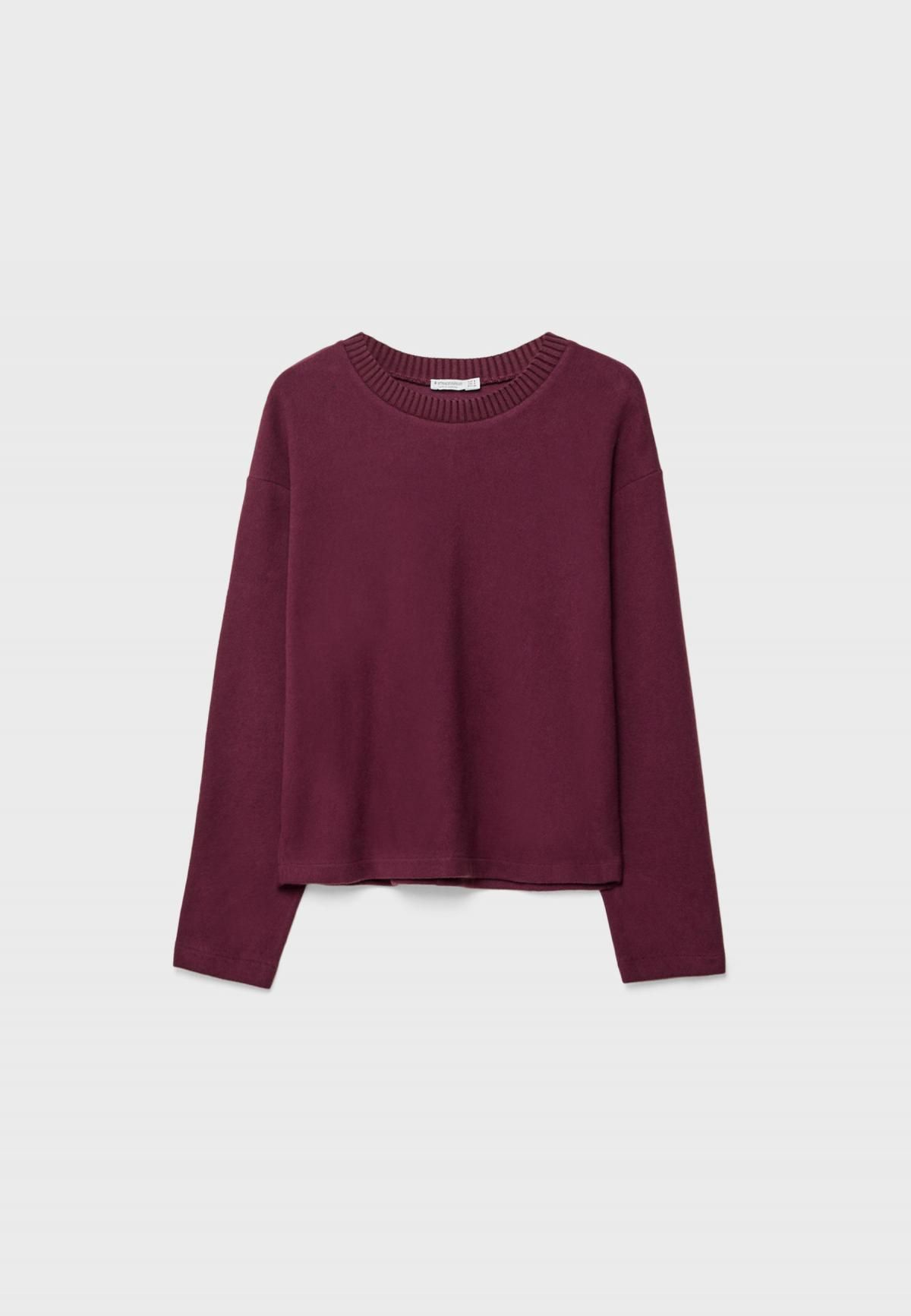 스트라디바리우스 버건디 소프트터치 루즈핏 라운드넥 니트 긴팔 티셔츠 6535/501 AUBERGINE - 상품 이미지