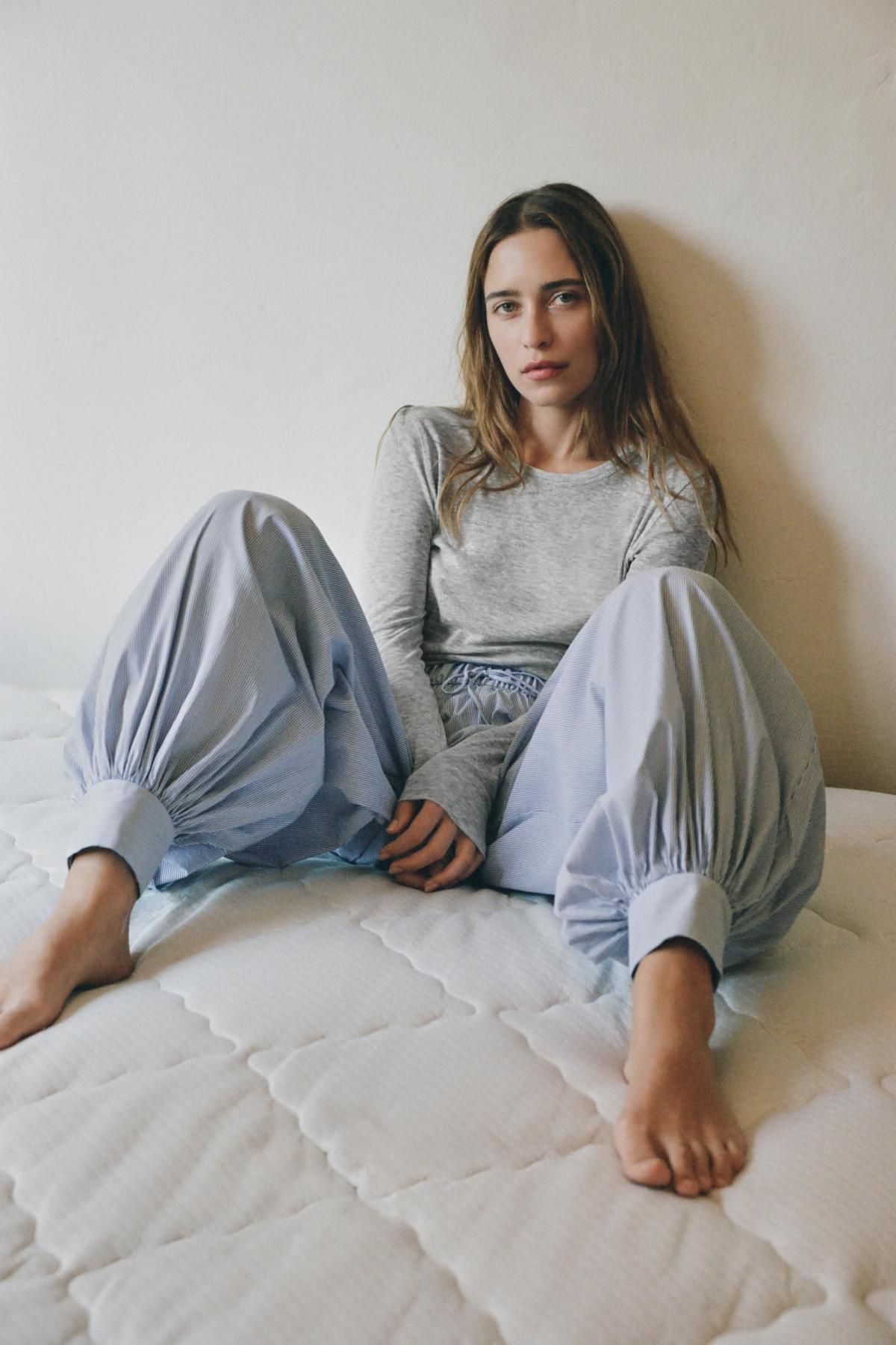 자라 스트라이프 코튼 포플린 벌룬 와이드 팬츠 9453/108 BLUE/WHITE - 상세 이미지 4