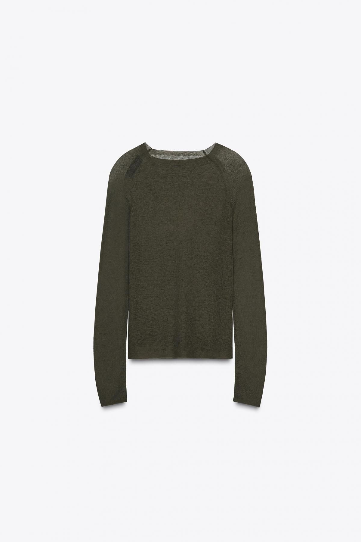 자라 라이트니트 라운드넥 긴팔 니트 탑 2893/166 KHAKI - 상품 이미지