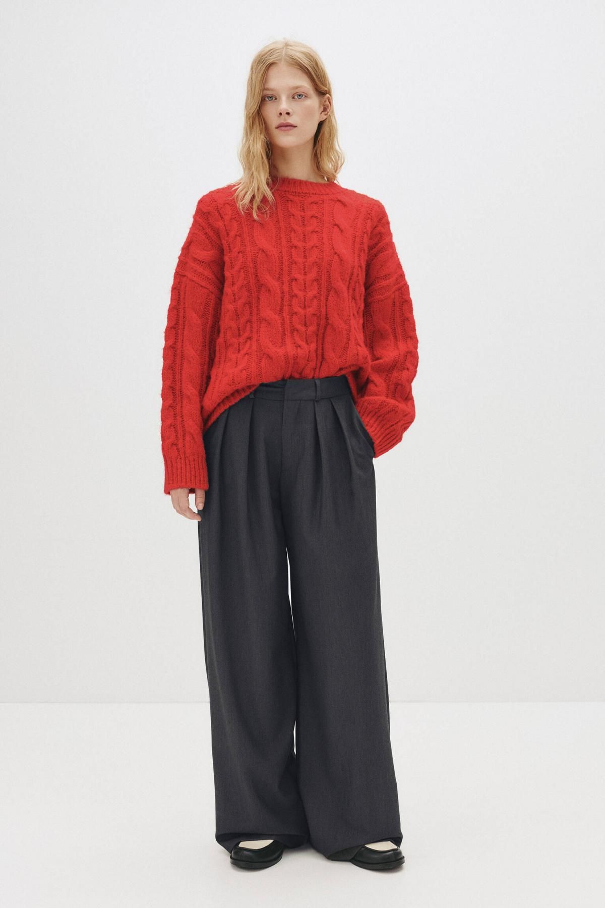 풀앤베어 와이드 하이웨이스트 테일러드 더블다트 슬랙스 팬츠 7674/315 GREY MARL - 상세 이미지 3