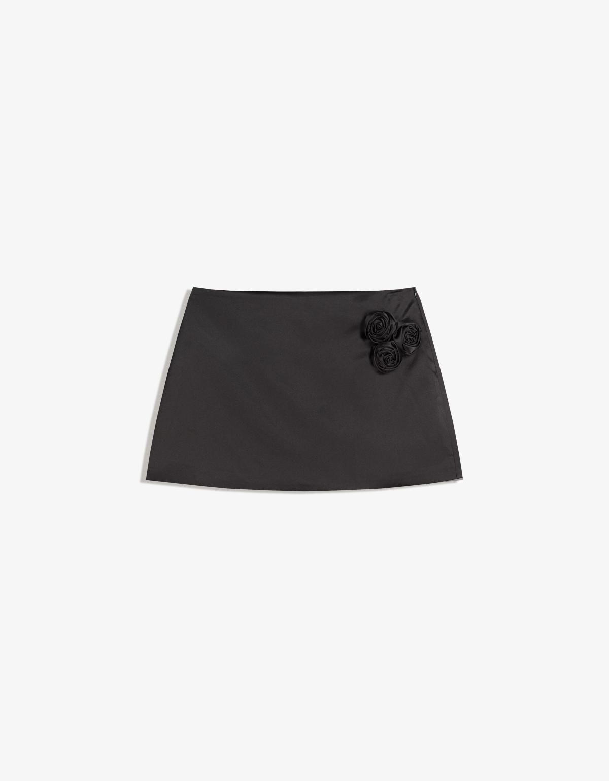 버쉬카 플로럴 새틴 블랙 미니 스커트 6184/710 BLACK - 상품 이미지