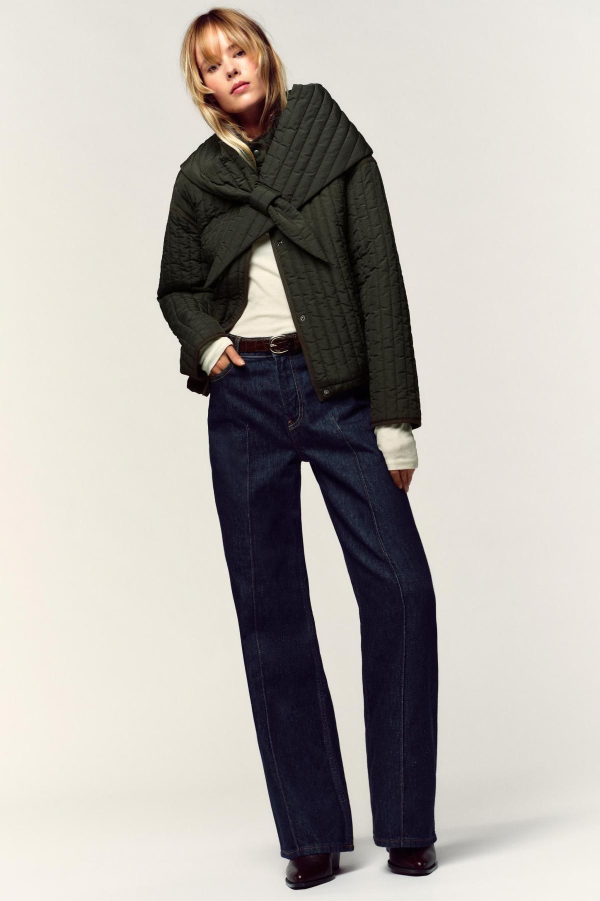 자라 오버핏 탈착식 스카프 하이넥 퀼팅 자켓 8372/278 DARK KHAKI - 상세 이미지 2