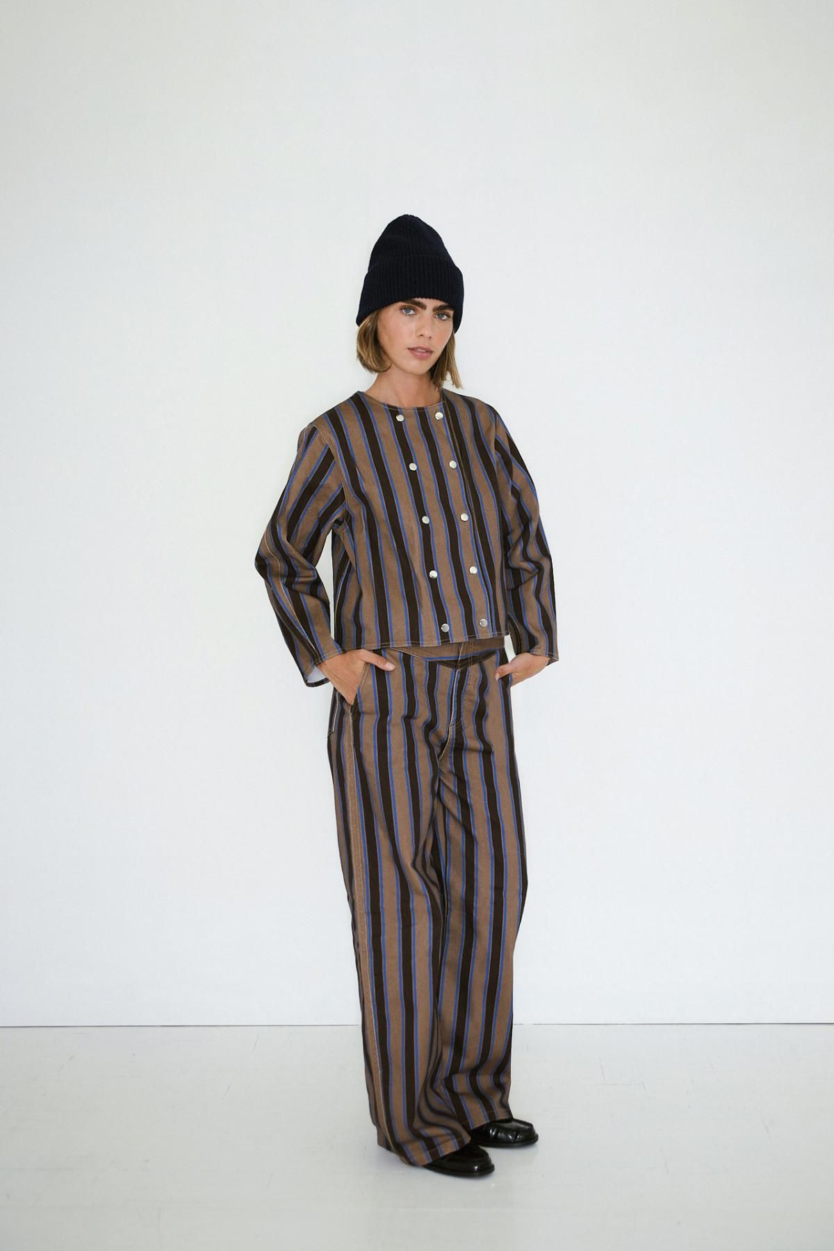 타이니코튼 모카 스트라이프 와이드핏 슬랙스 팬츠 AW25-648S37 MOCHA - 상세 이미지 3