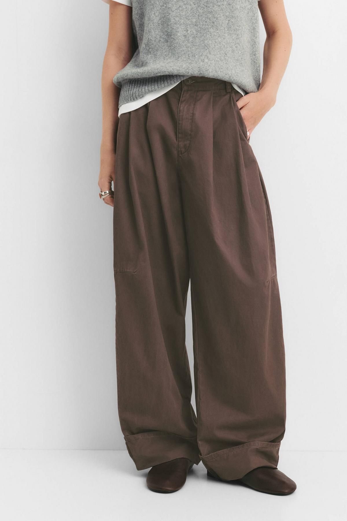 풀앤베어 트렌디 벌룬핏 와이드 슬랙스 팬츠 7675/376 CHOCOLATE - 상품 이미지