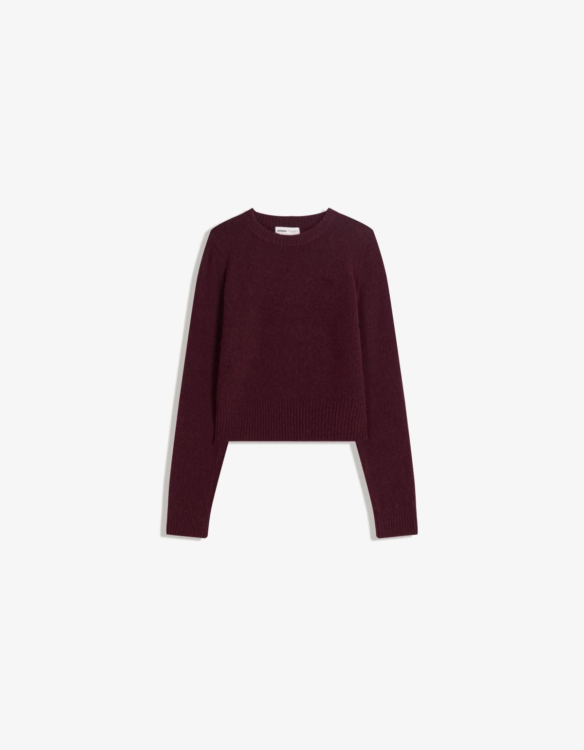 버쉬카 버건디 크롭 라운드넥 니트 스웨터 7262/693 BURGUNDY - 상품 이미지