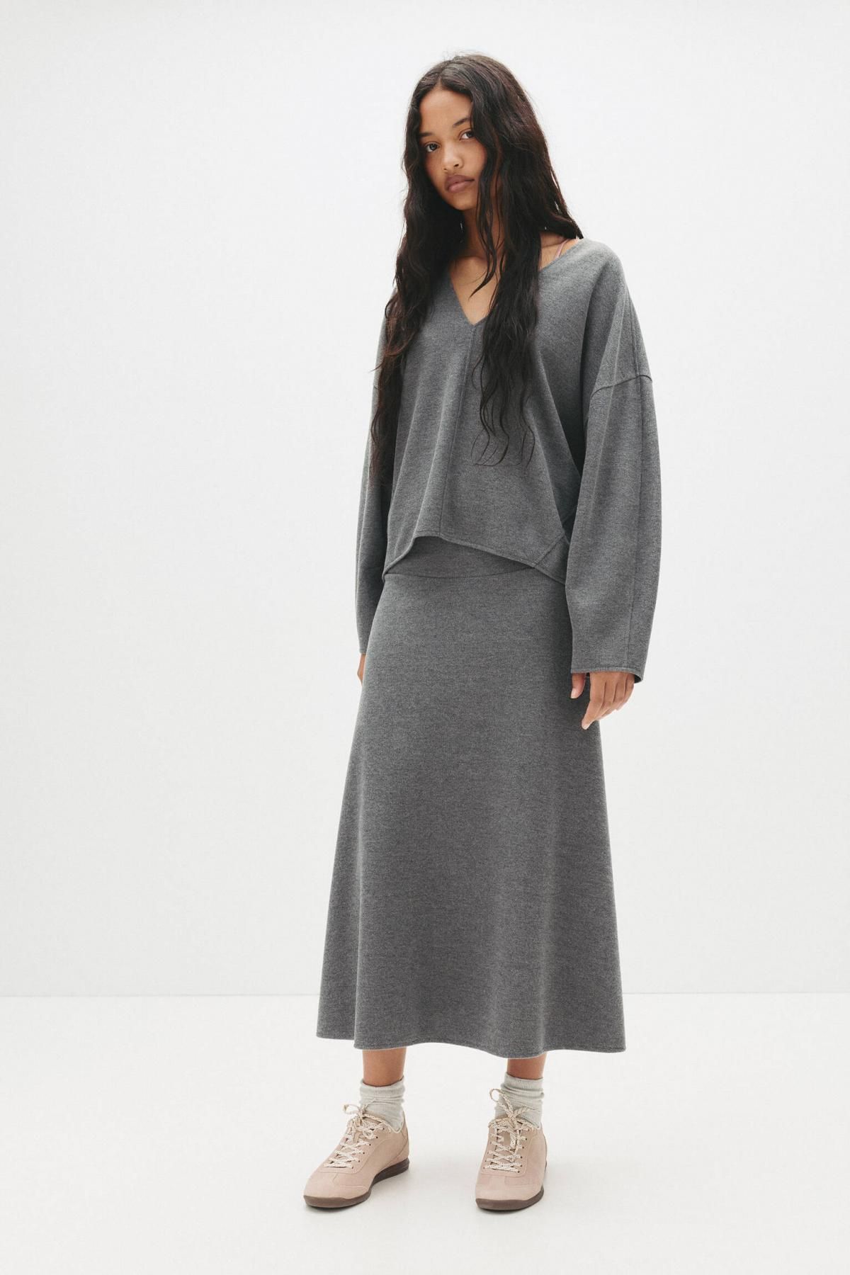 풀앤베어 소프트터치 브이넥 루즈핏 데일리 니트 스웨터 7550/368 MEDIUM GREY - 상세 이미지 4