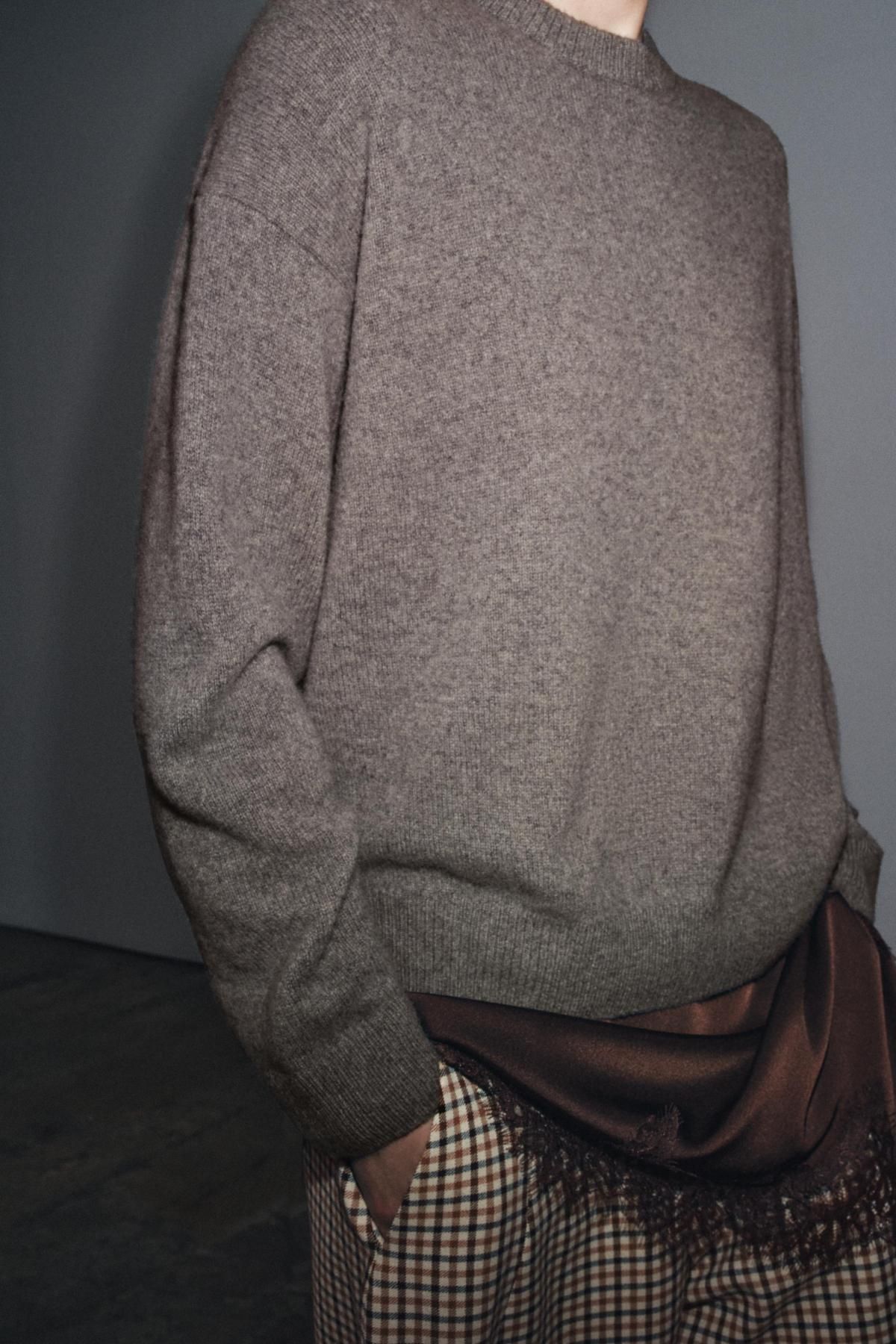 자라 프리미엄 캐시미어 울 라운드넥 니트 긴팔 스웨터 6771/105 BROWN / TAUPE - 상세 이미지 5