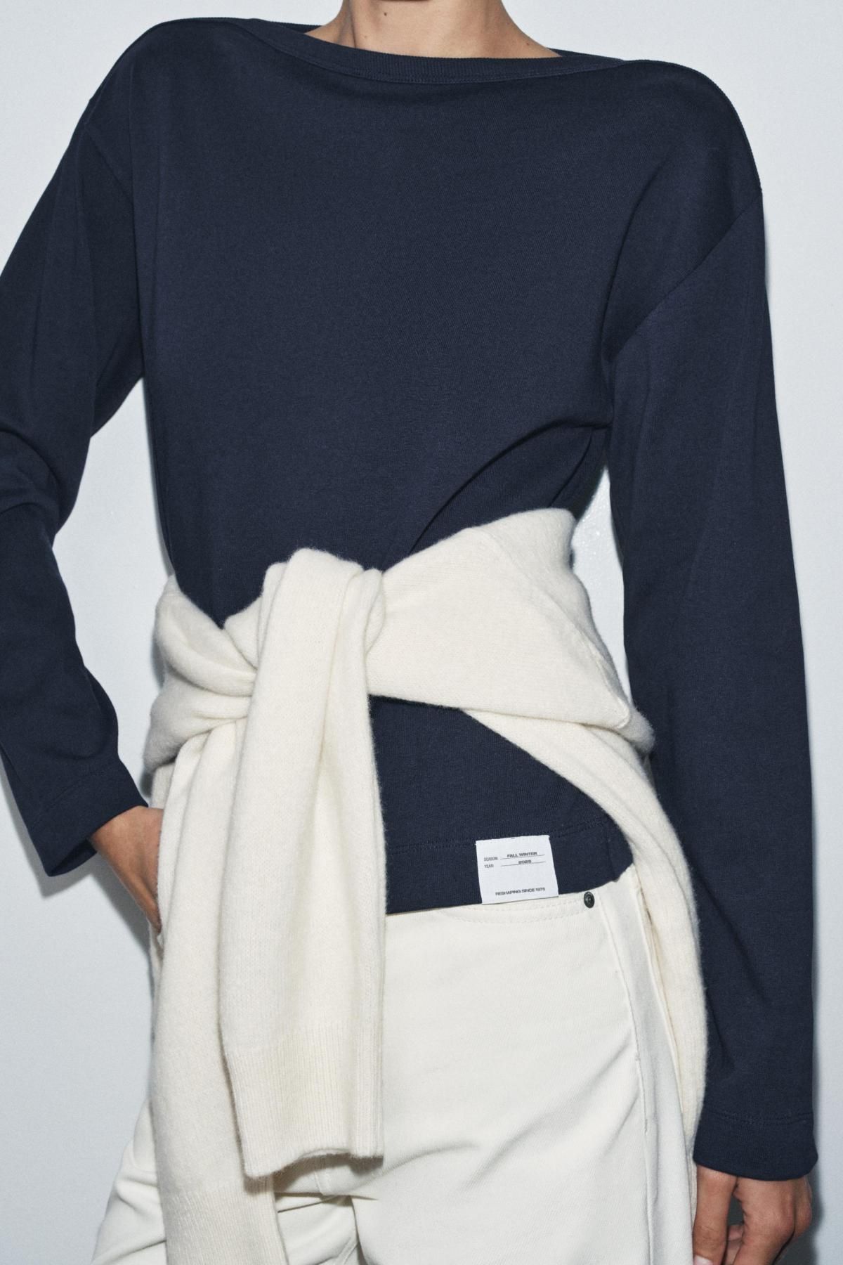 자라 베이직 네이비 보트넥 긴팔 티셔츠 4424/631 NAVY BLUE - 상세 이미지 4