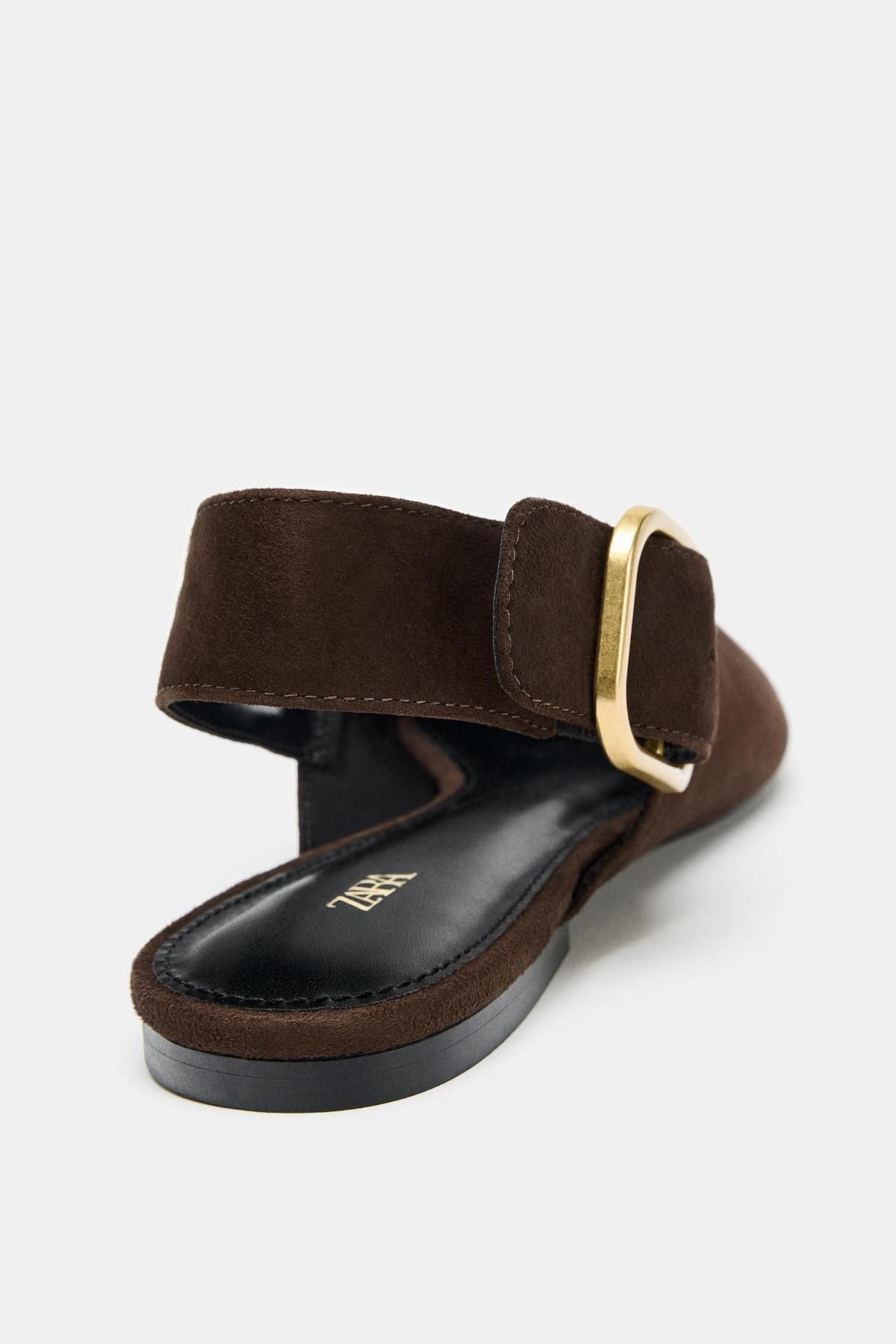 자라 브라운 포인트토 메탈버클 스웨이드 슬링백 플랫슈즈 1567/610 CHOCOLATE BROWN - 상세 이미지 5