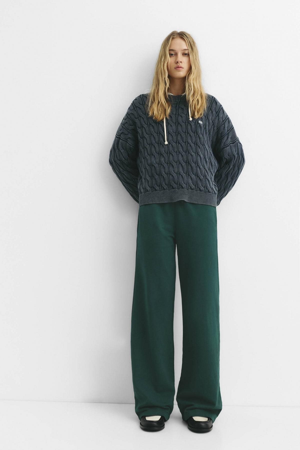 풀앤베어 코튼블렌드 밴딩 와이드 플루이드 트레이닝 팬츠 7675/310 BOTTLE - 상세 이미지 5