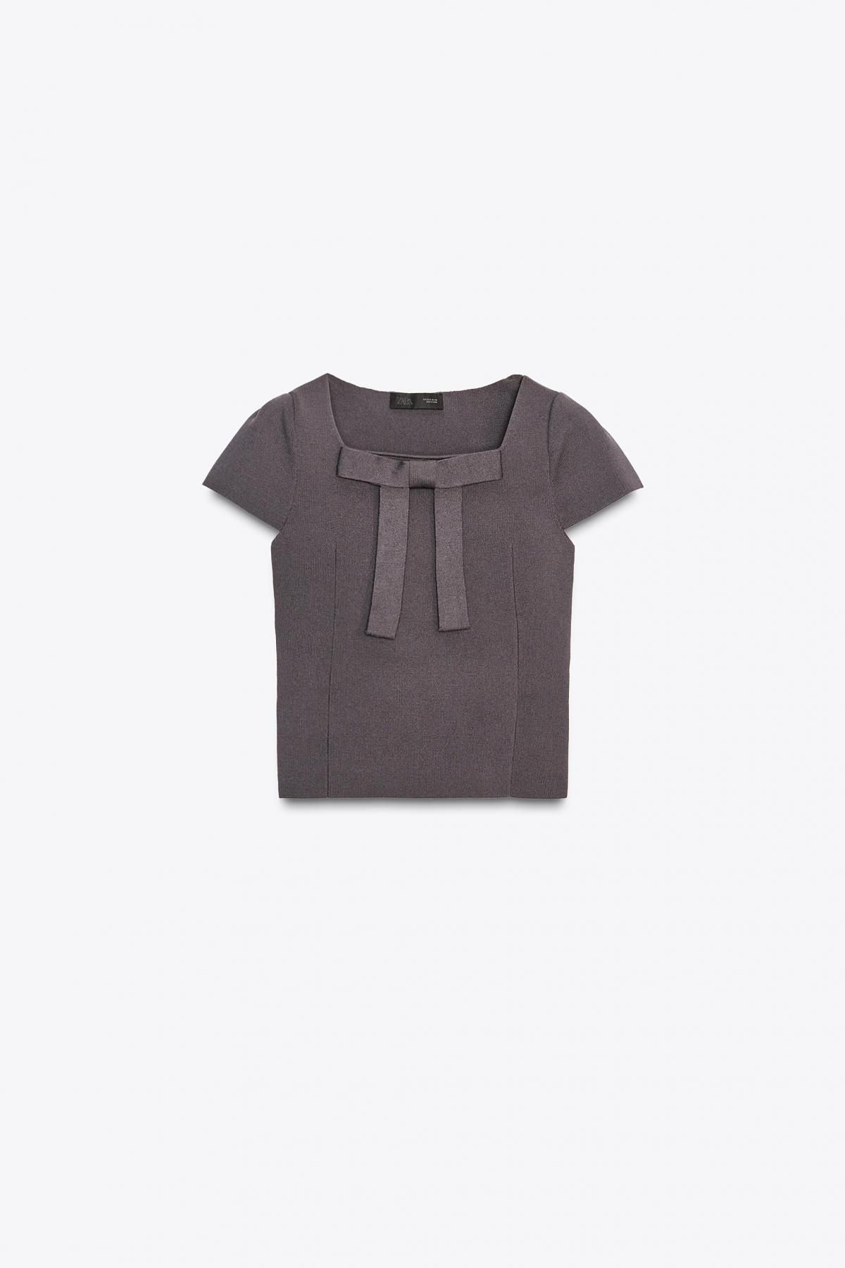 자라 모던 리본 디테일 니트 반팔 탑 4192/156 CHARCOAL GREY - 상품 이미지