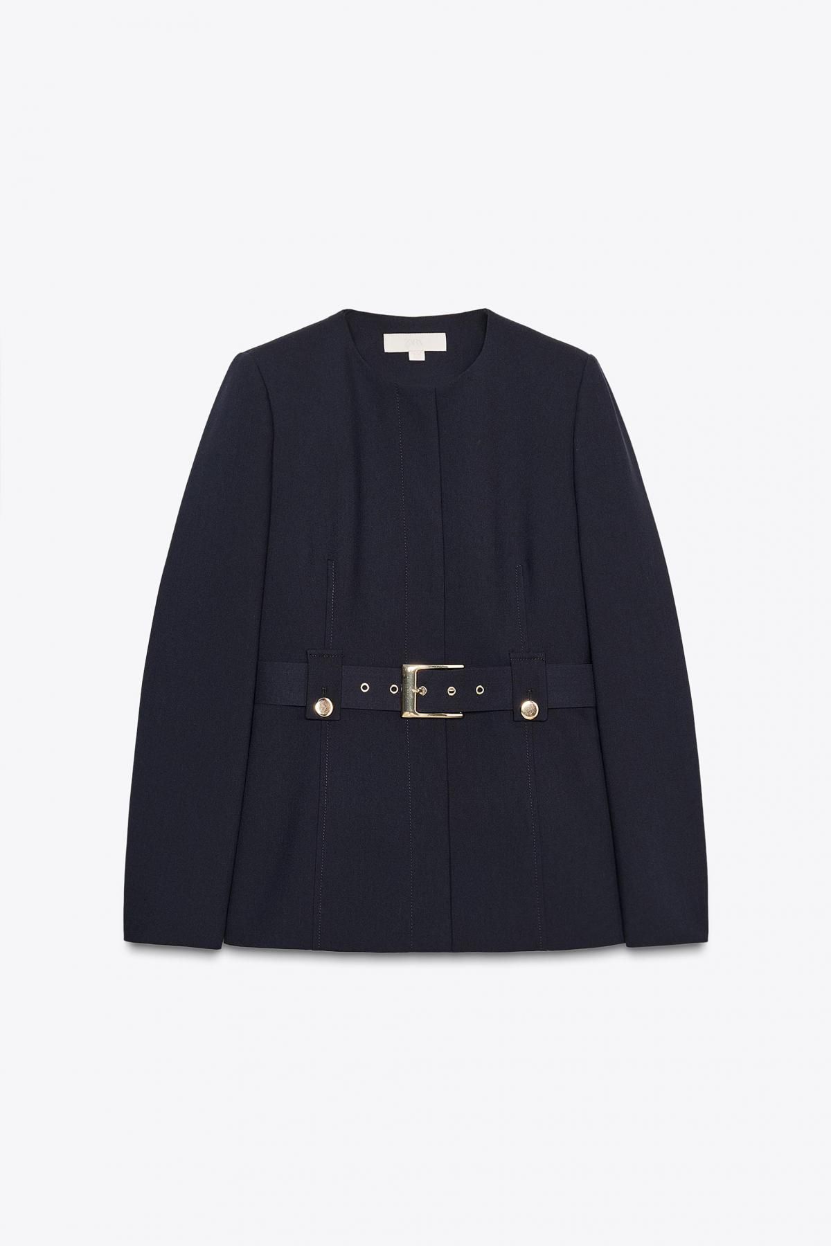 자라 테일러드 벨트 라운드넥 블레이저 8585/593 NAVY BLUE - 메인 이미지