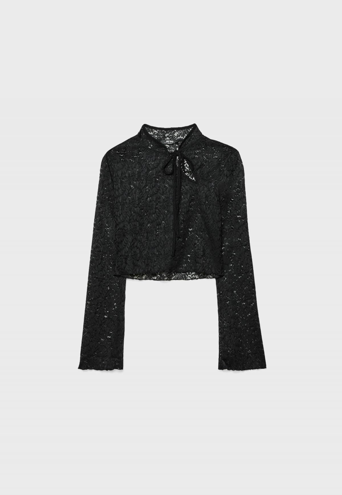 스트라디바리우스 시스루 크롭 하이넥 레이스 탑 8106/600 BLACK - 상품 이미지