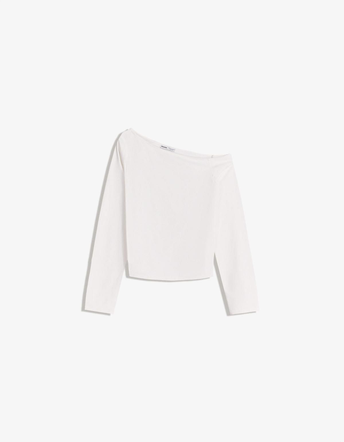버쉬카 트렌디 언밸런스넥 긴팔 티셔츠 7603/727 OFF WHITE - 메인 이미지