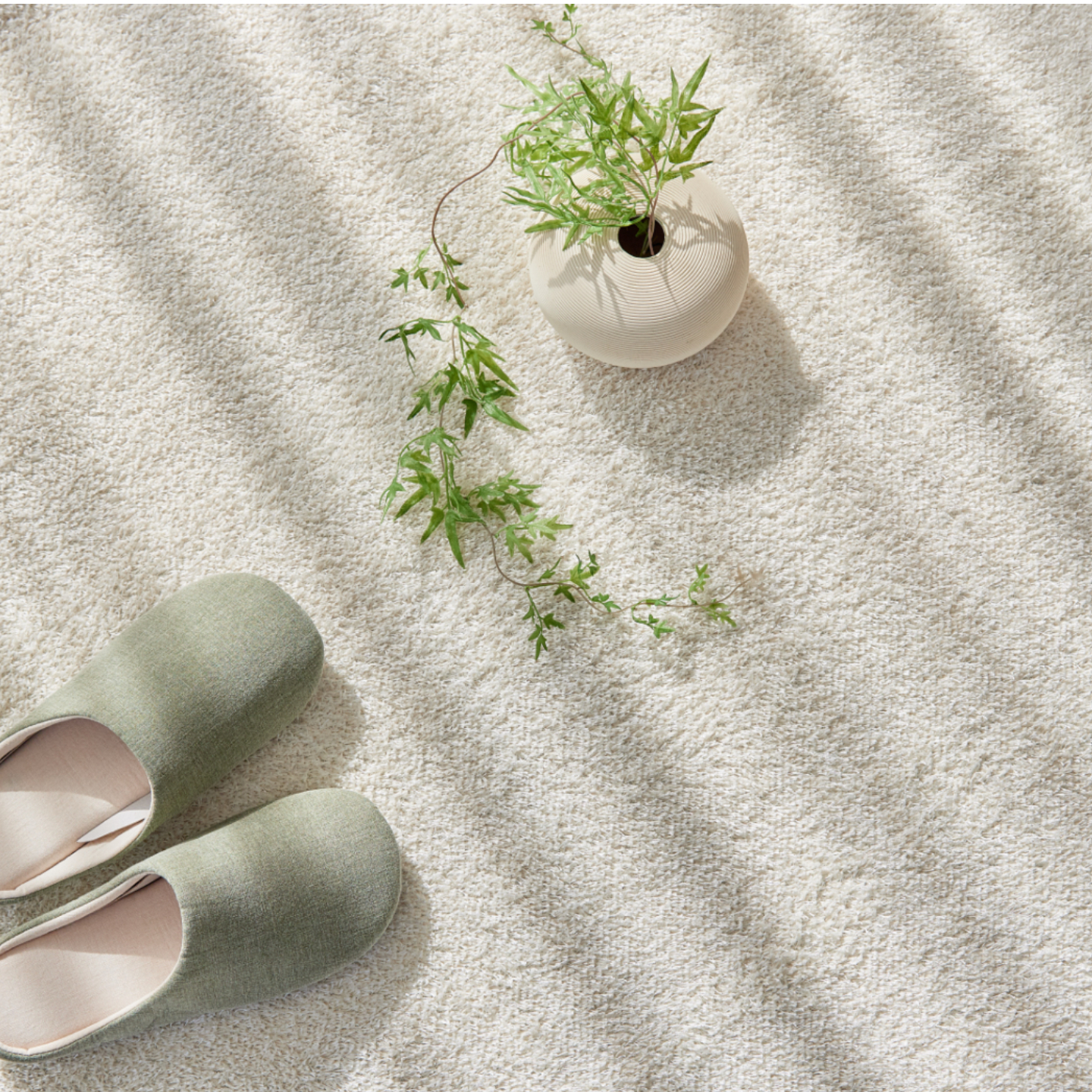 먼지없는 워셔블 장모 온감 러그 대형 거실 침실 원룸 실루엣 크림, 원형 200