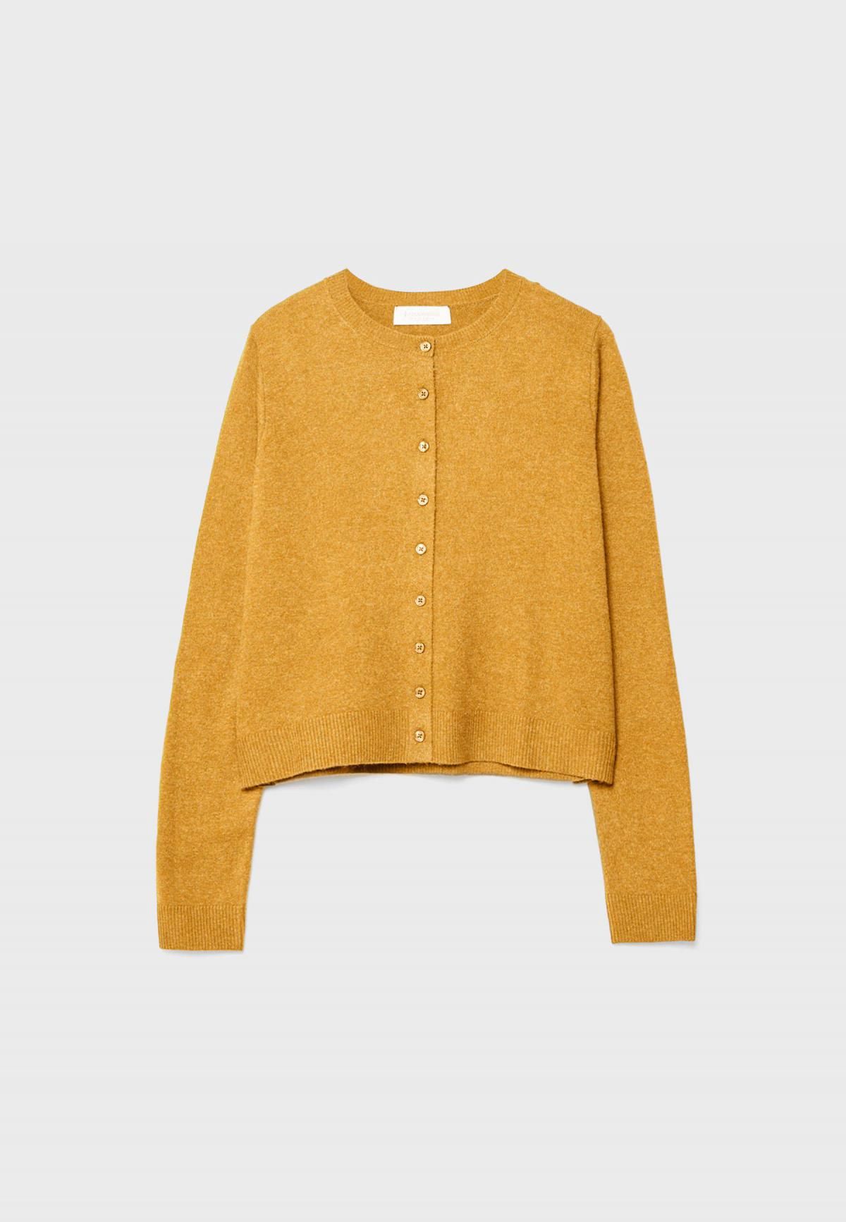 스트라디바리우스 소프트터치 라운드넥 버튼업 니트 가디건 5034/465 MUSTARD - 메인 이미지