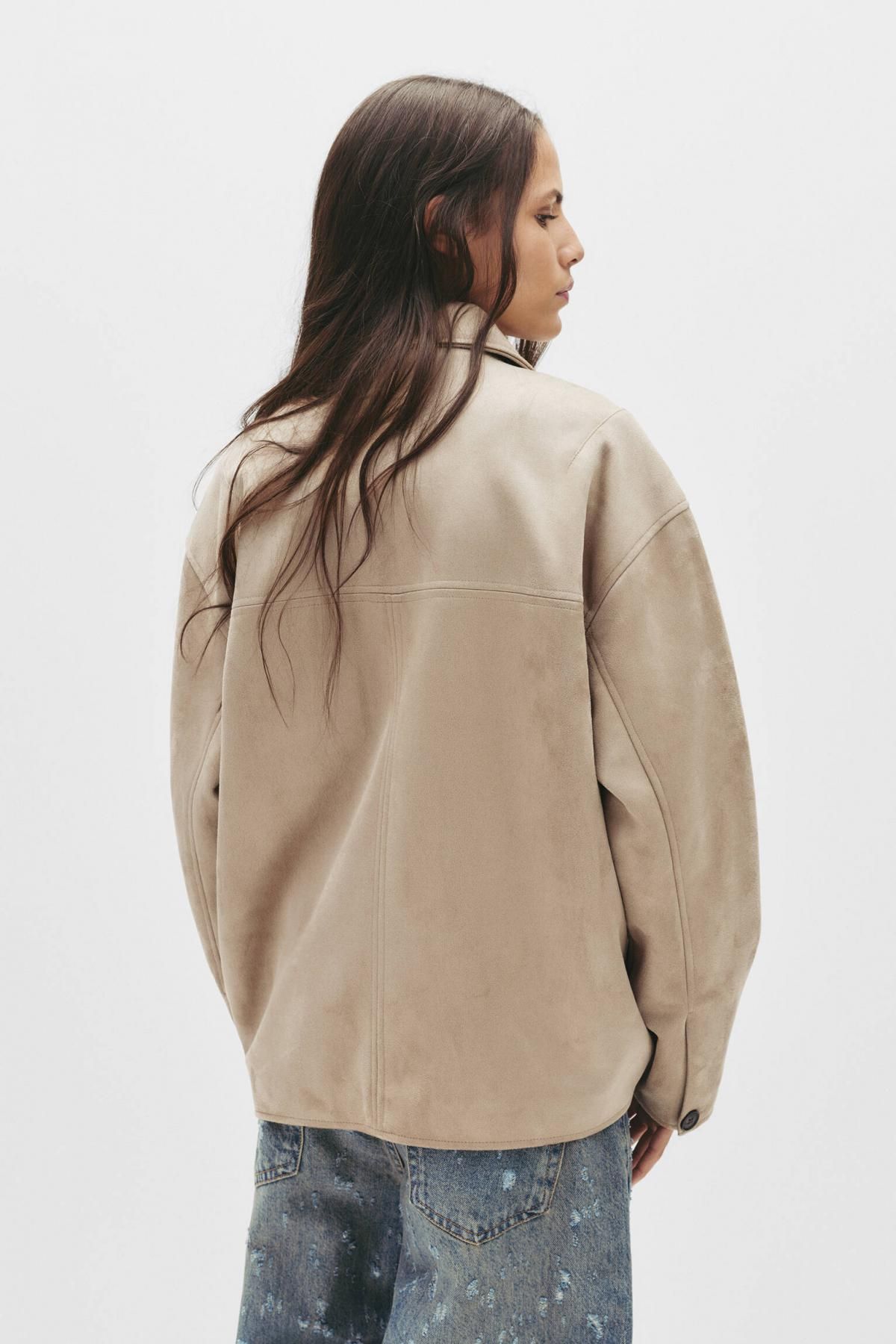 풀앤베어 테크니컬 레더 이펙트 베이지 재킷 7700/389 BEIGE - 상세 이미지 3