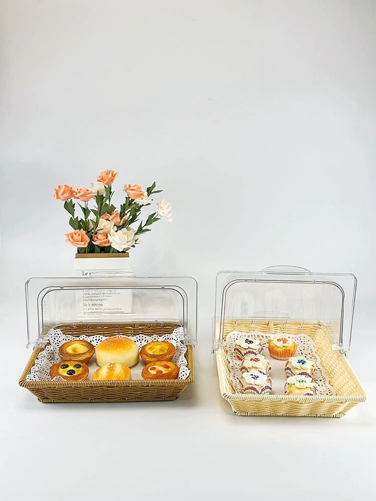 빵 진열 트레이 쟁반 베이커리 뚜껑 카페 아크릴 디저트 33x26x6cm 스틸 프레임 수직 A - 상세 이미지 4
