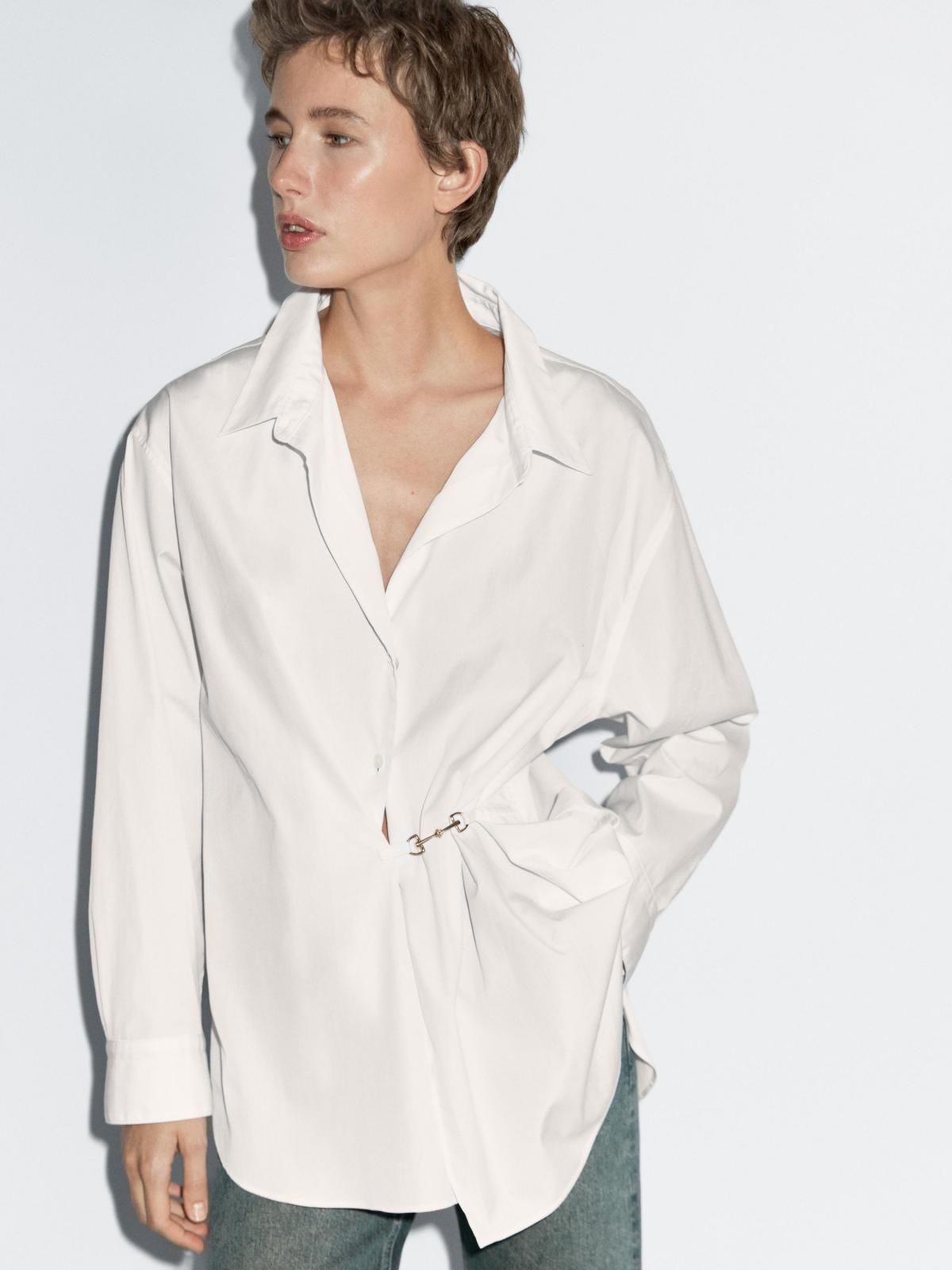 마시모두띠 메탈릭 디테일 코튼 포플린 긴팔 셔츠 5163/963 WHITE - 상세 이미지 3