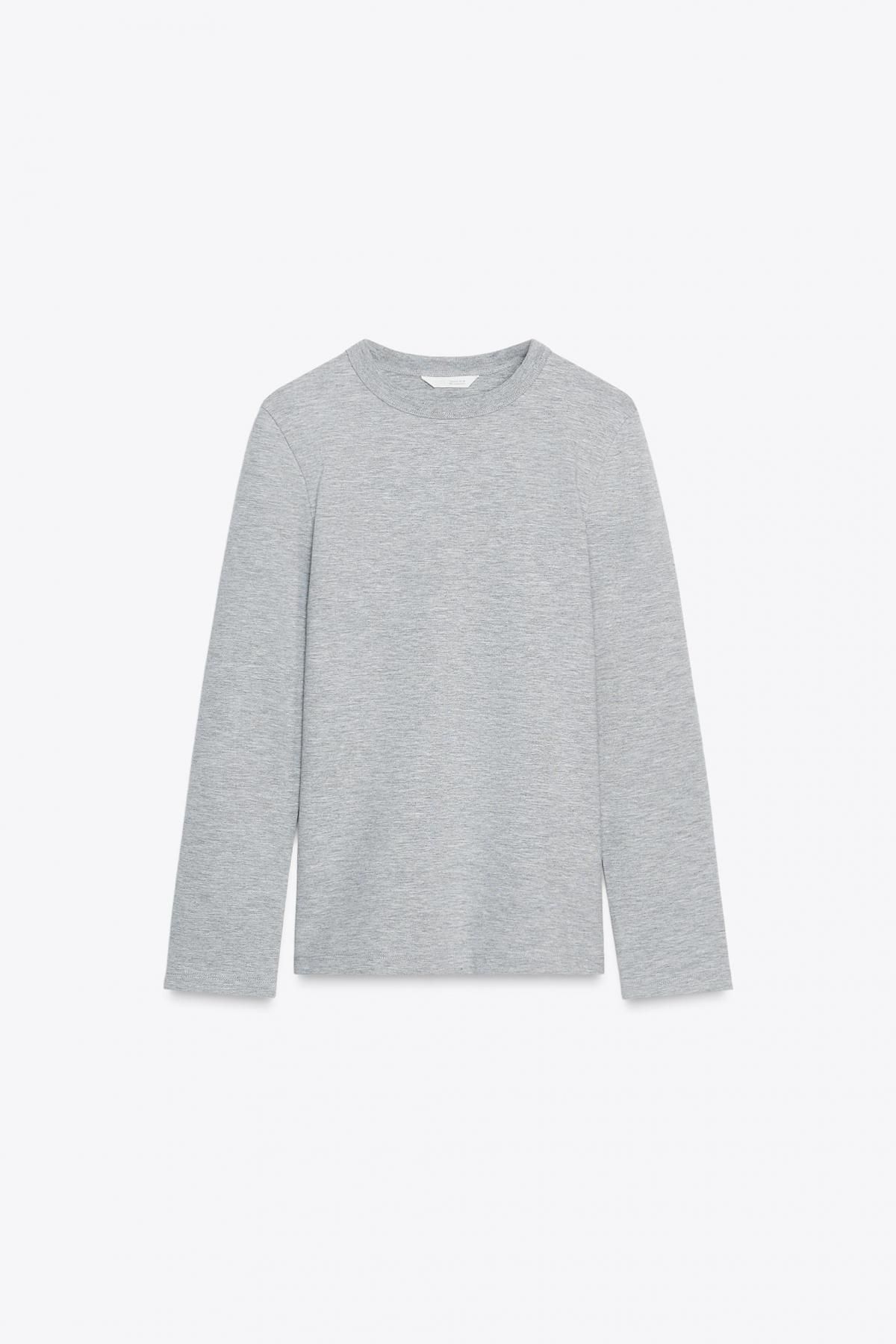 자라 테크니컬 라이트그레이 라운드넥 베이직 긴팔 티셔츠 4174/660 GREY MARL - 상품 이미지