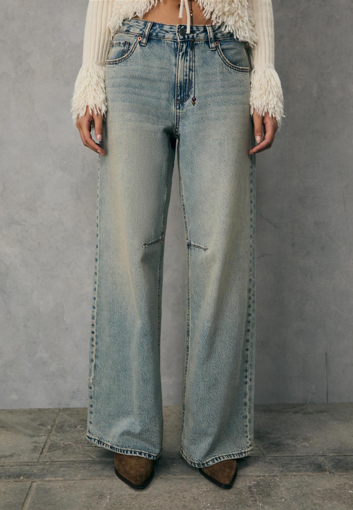 스트라디바리우스 와이드핏 하이웨이스트 릴랙스드 스트레이트 청바지 4893/243 OVERDYED BLUE DENIM - 메인 이미지