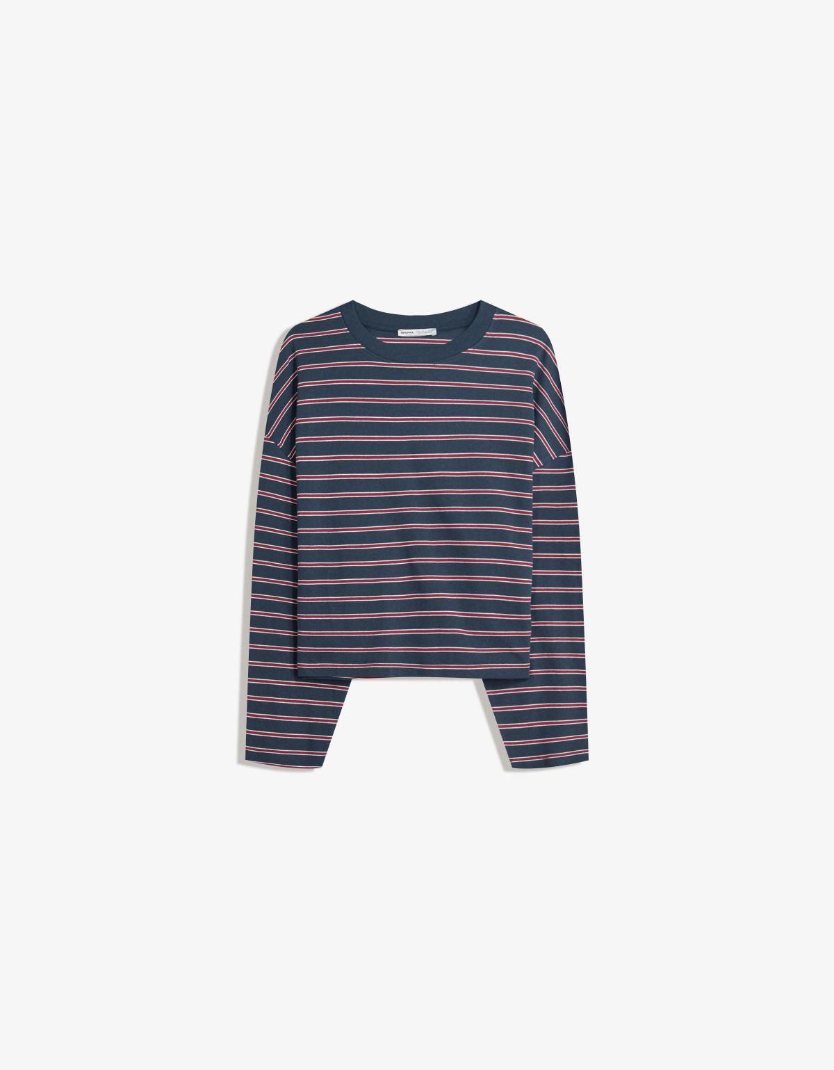 버쉬카 스트라이프 크롭 긴팔 티셔츠 7547/443 NAVY - 상세 이미지 3