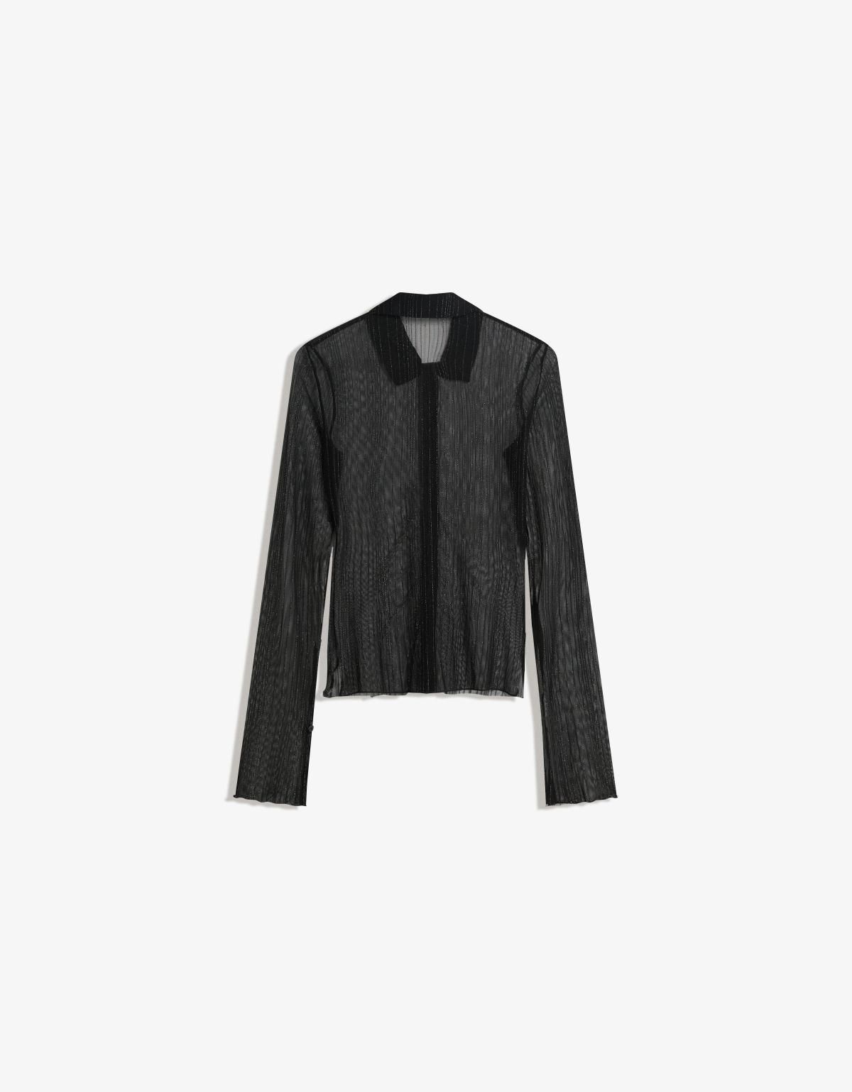 버쉬카 라인스톤 글리터 시스루 튤 긴팔 티셔츠 7632/714 BLACK - 상세 이미지 2