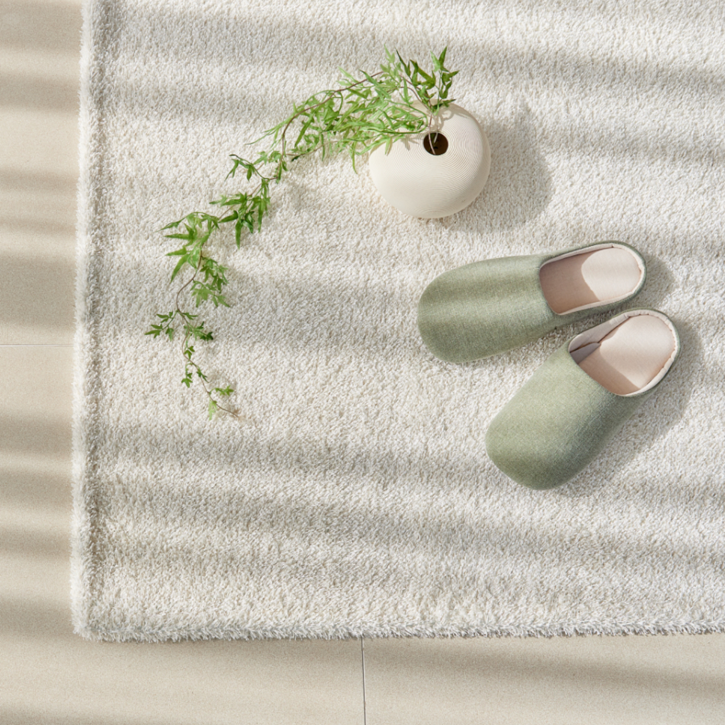 먼지없는 워셔블 장모 온감 러그 대형 거실 침실 원룸 실루엣 크림, 원형 200