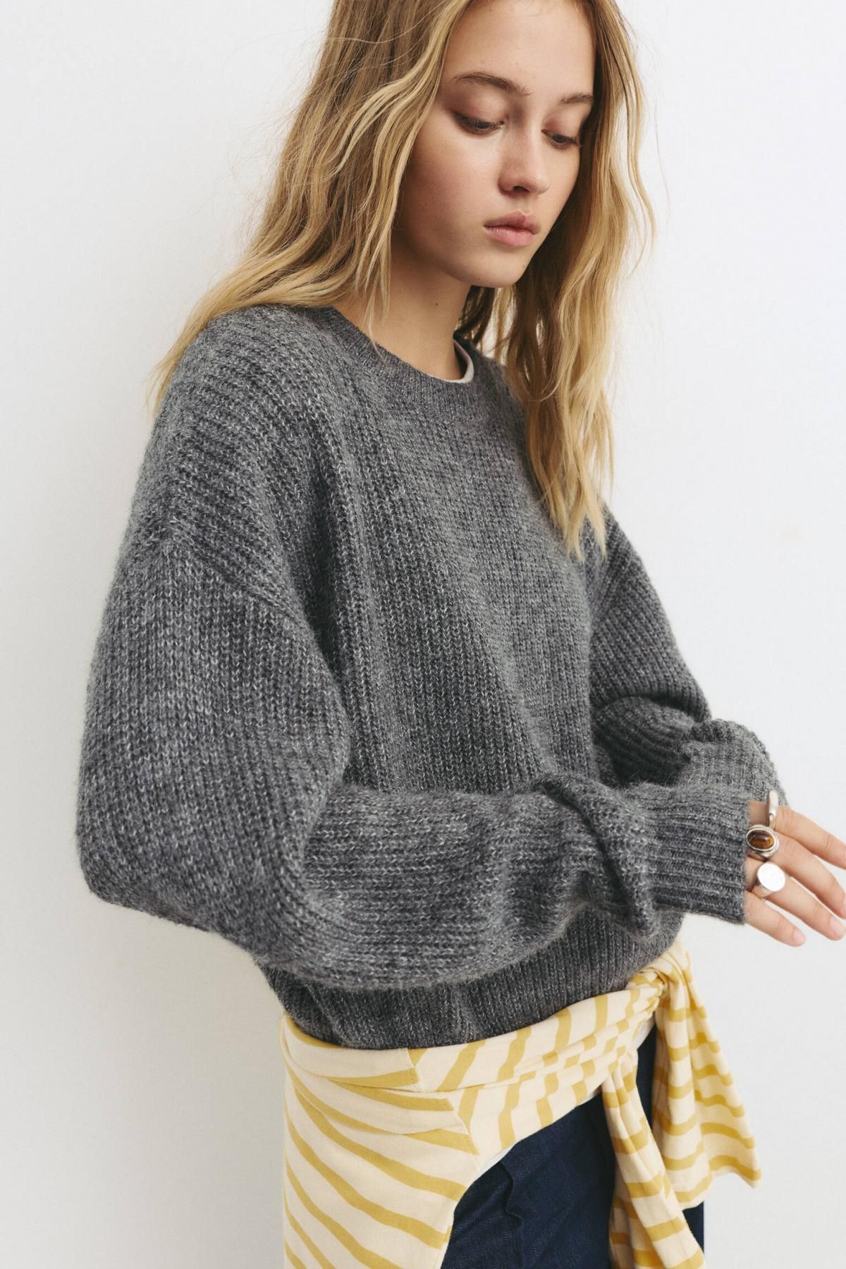 풀앤베어 소프트 텍스쳐 라운드넥 니트 스웨터 7550/336 ANTHRACITE GREY - 상세 이미지 4