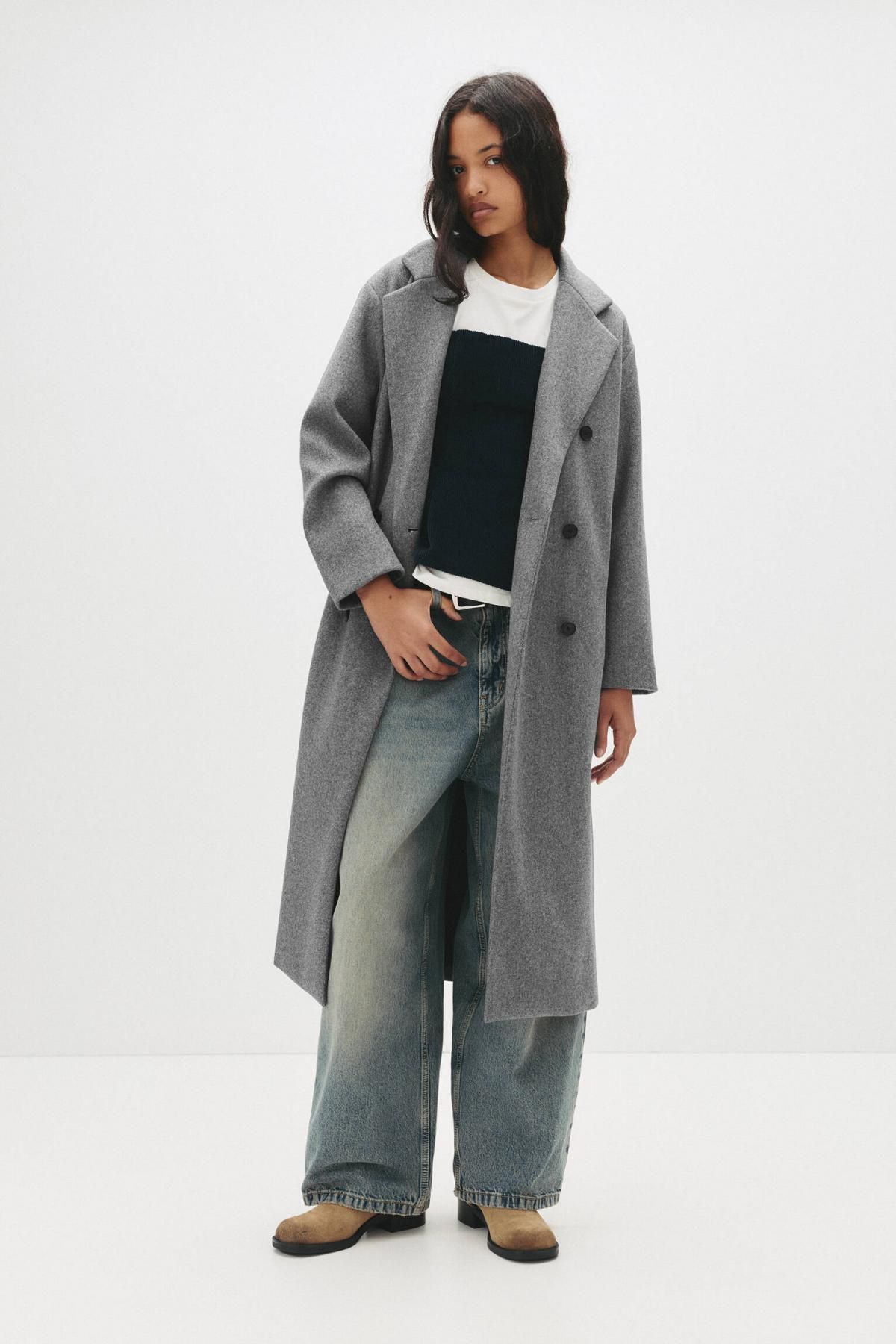 풀앤베어 울혼방 더블브레스트 라펠 클래식 롱코트 7800/308 GREY MARL - 상세 이미지 3